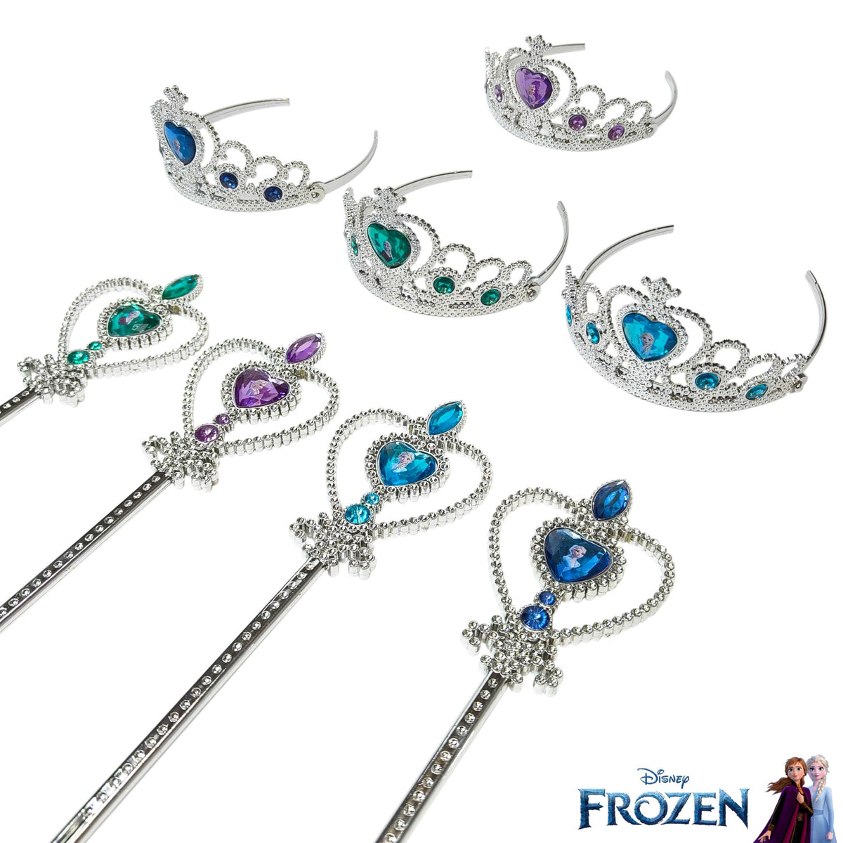 Disney Frozen Princess Tiara and Wand Set with jeweled crowns and matching scepters for girls