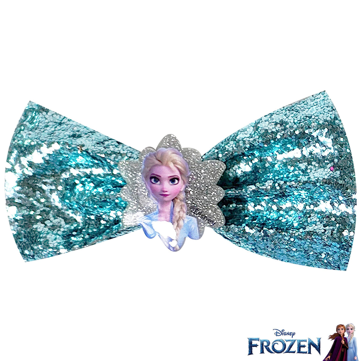 Disney Frozen Elsa glitter hair bow accessory with blue and silver sparkle, LuvHer Shop