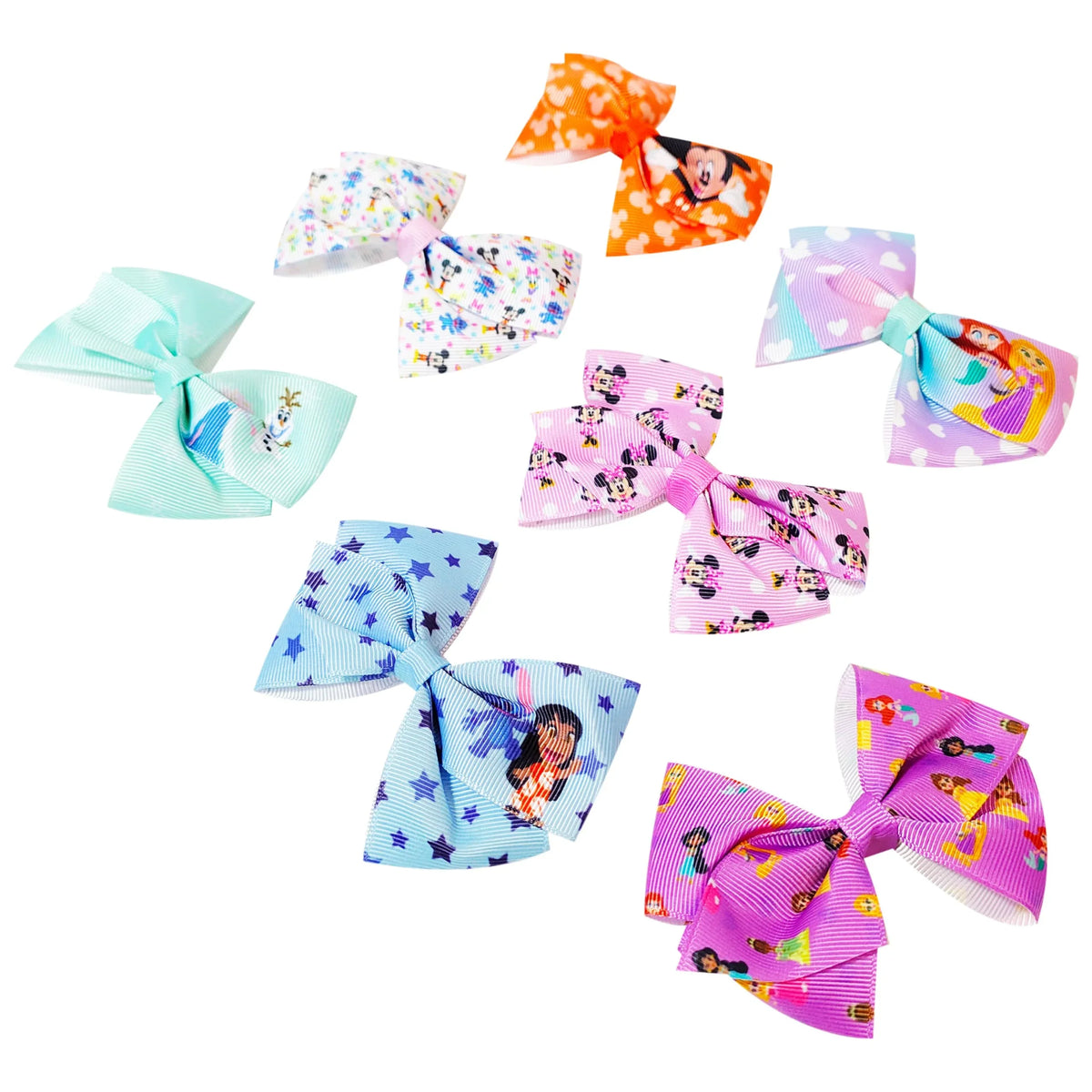 LuvHer Shop Disney Princess hair bows set featuring colorful cartoon character designs