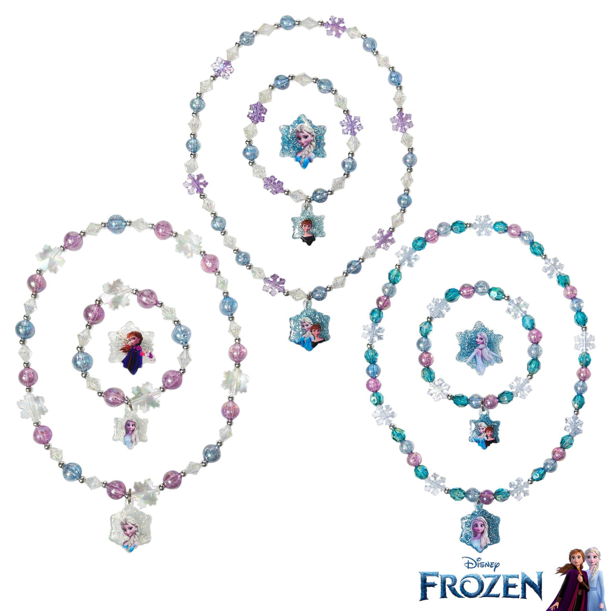 Disney Frozen necklace and bracelet set with Elsa and Anna charms, LuvHer Shop girls' jewelry