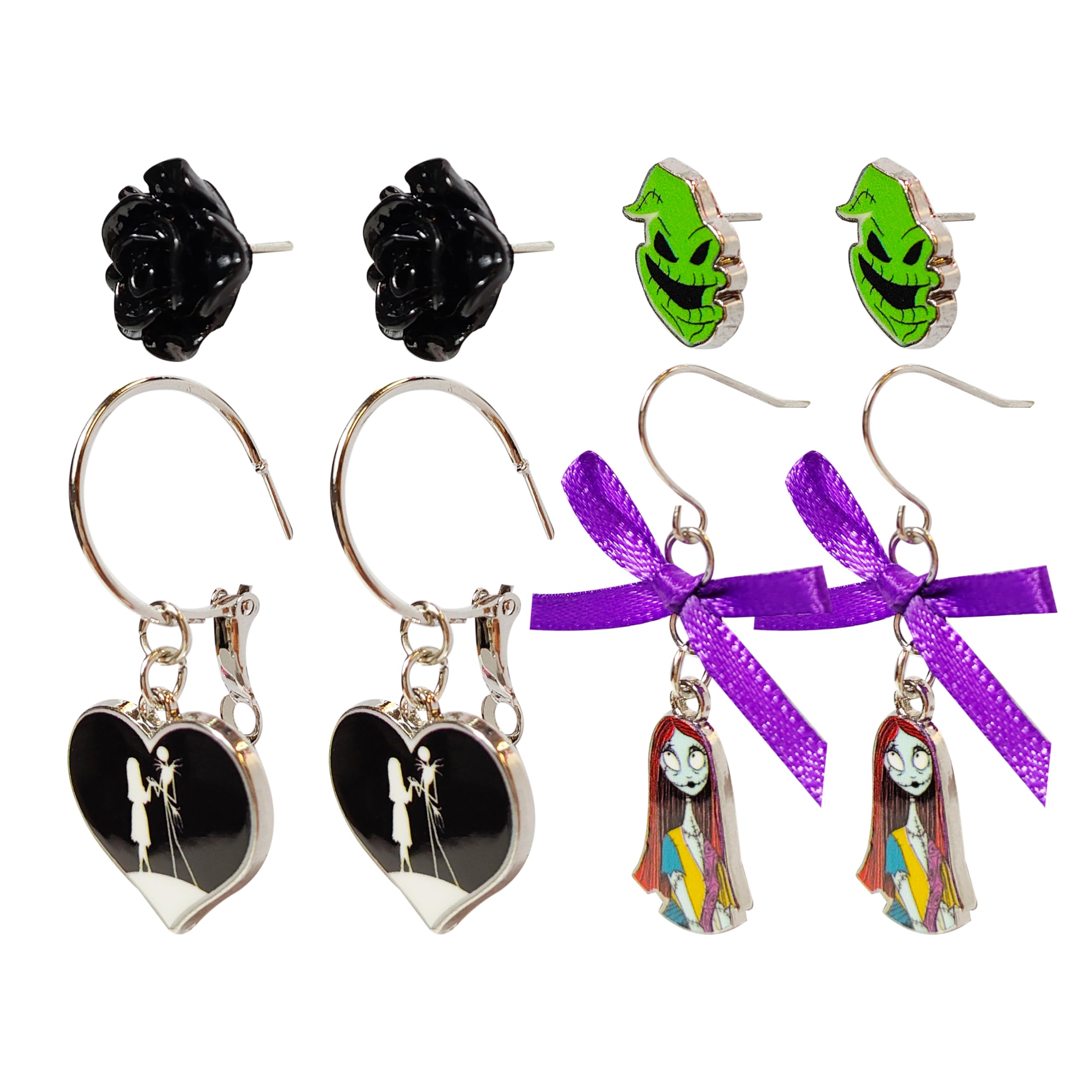 Jack Skellington Gothic Jewelry 4 Hypoallergenic Earrings for Girls 2 Stud Earrings 2 Fishhook Fun Earring Sets with Charms One Size Fits All Girls Earrings The Nightmare Before Christmas Gifts Age 4+ - LuvHer Shop