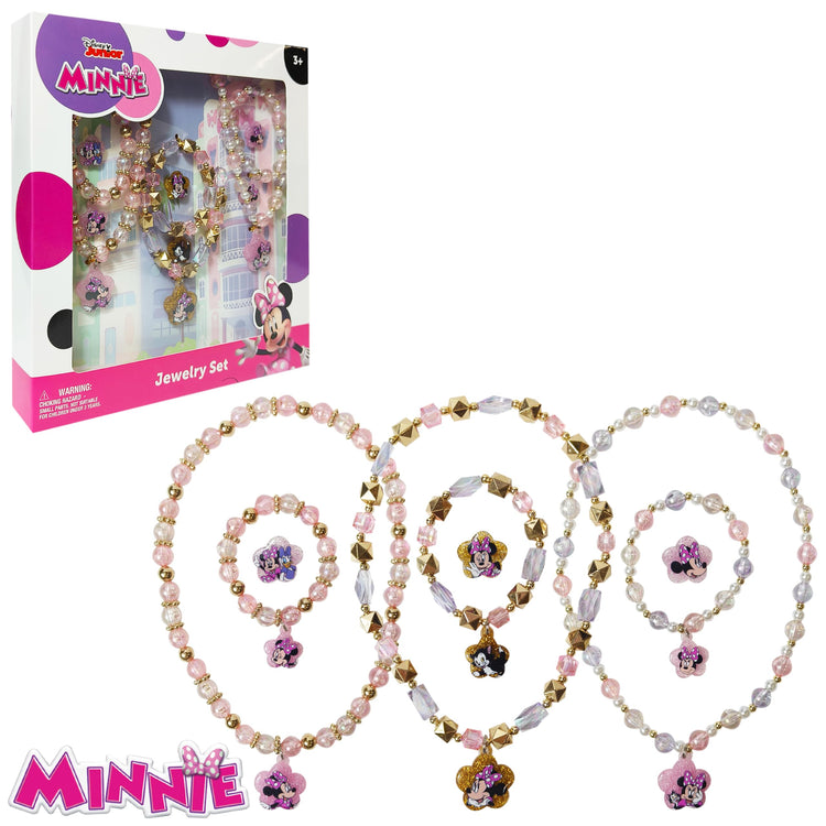 LUV HER Disney Minnie Girl's Jewelry Set - Dress up 9 Piece Toy Jewelry Box Set with Bead Necklace, Bracelet and Ring - Play Accessories - Ages 3+ - LuvHer Shop