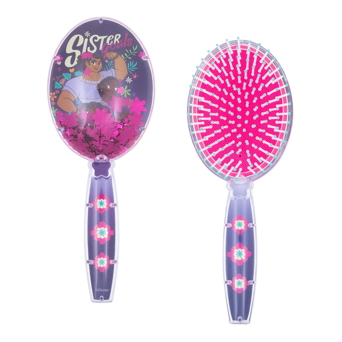 Disney Encanto Sister Goals kids' hairbrush with purple handle and floral design