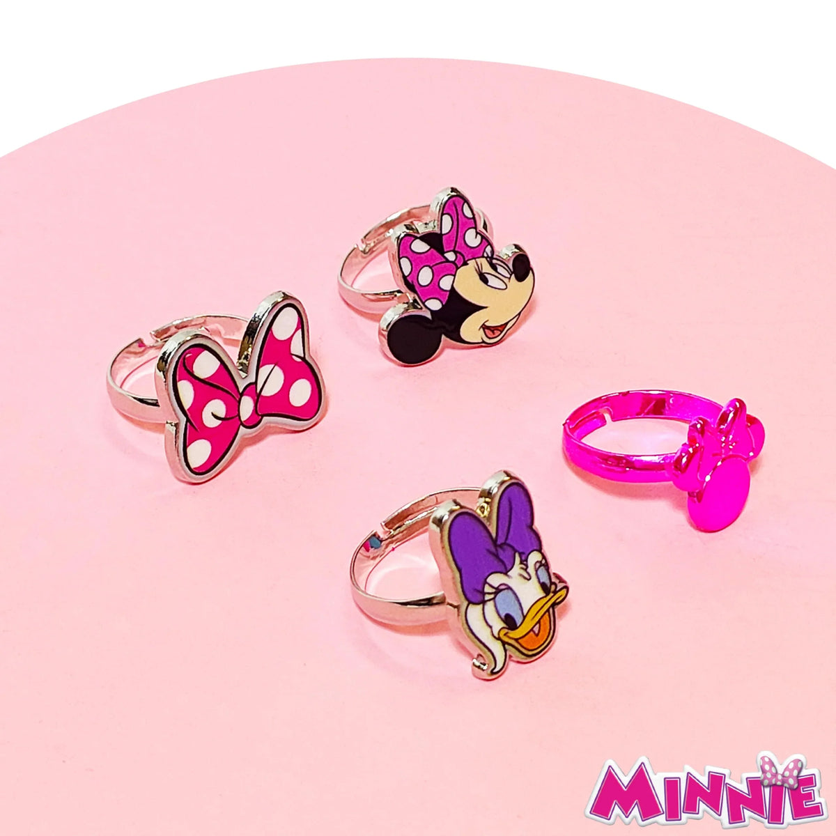 Disney Minnie Mouse Jewelry Set: 4 Adjustable Rings for Girls