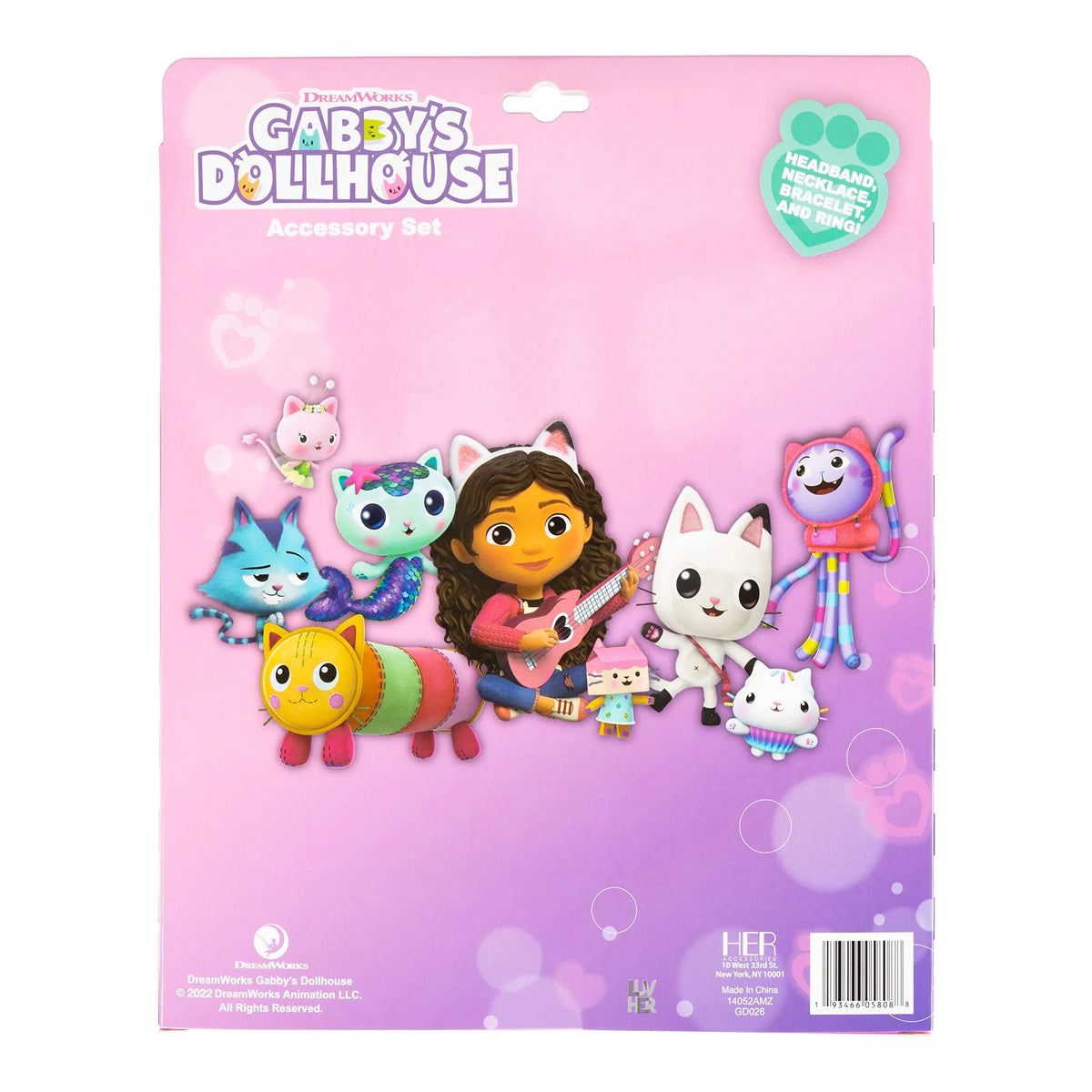 Gabby's Dollhouse Accessory Set packaging featuring Gabby and colorful cat characters on a pink background
