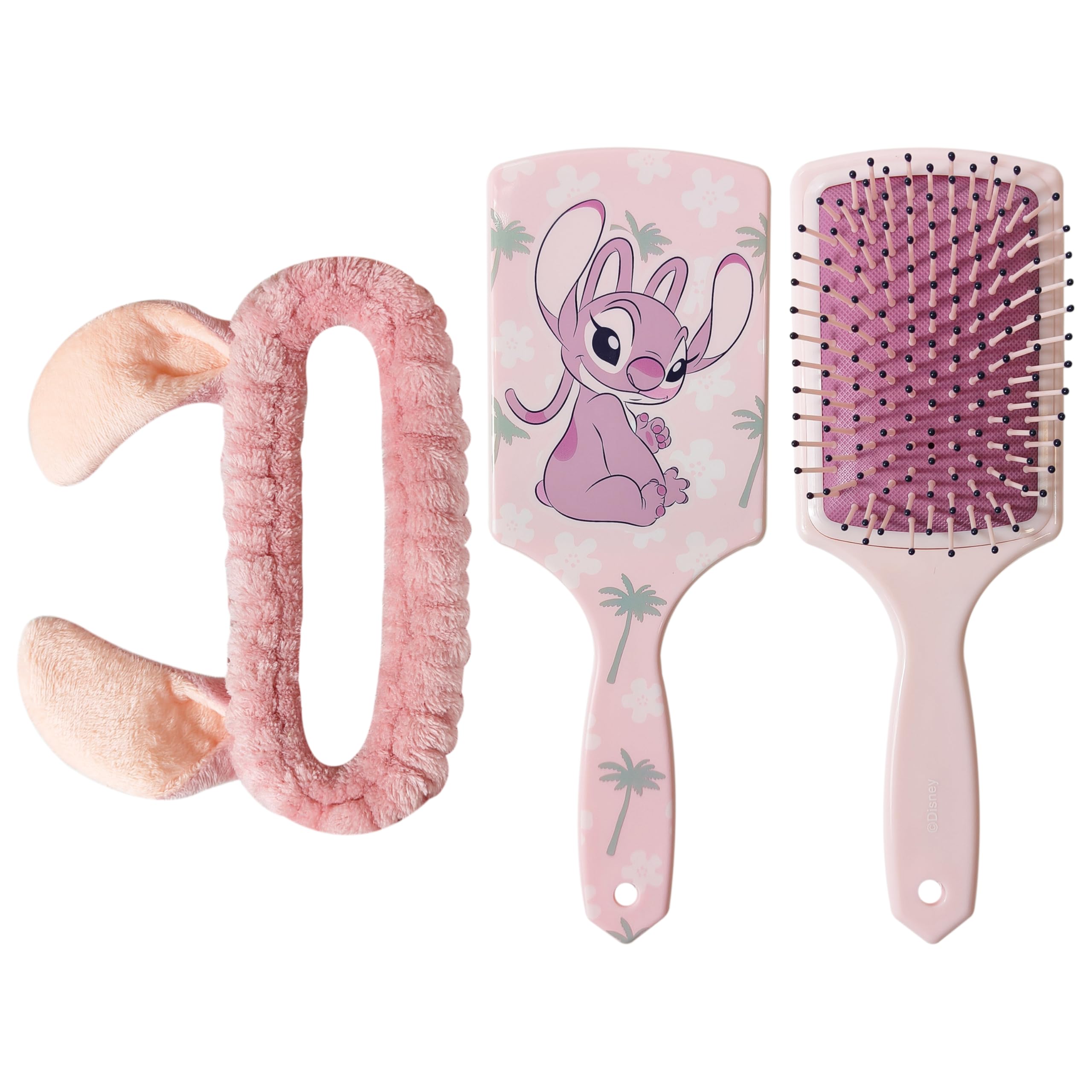 LUV HER Kids Hair Brush & Spa Headband Set for Girls - Features Angel from The Stitch - Fun Grooming Kit for Detangling, Styling & Skincare - Soft & Stretchy One Size