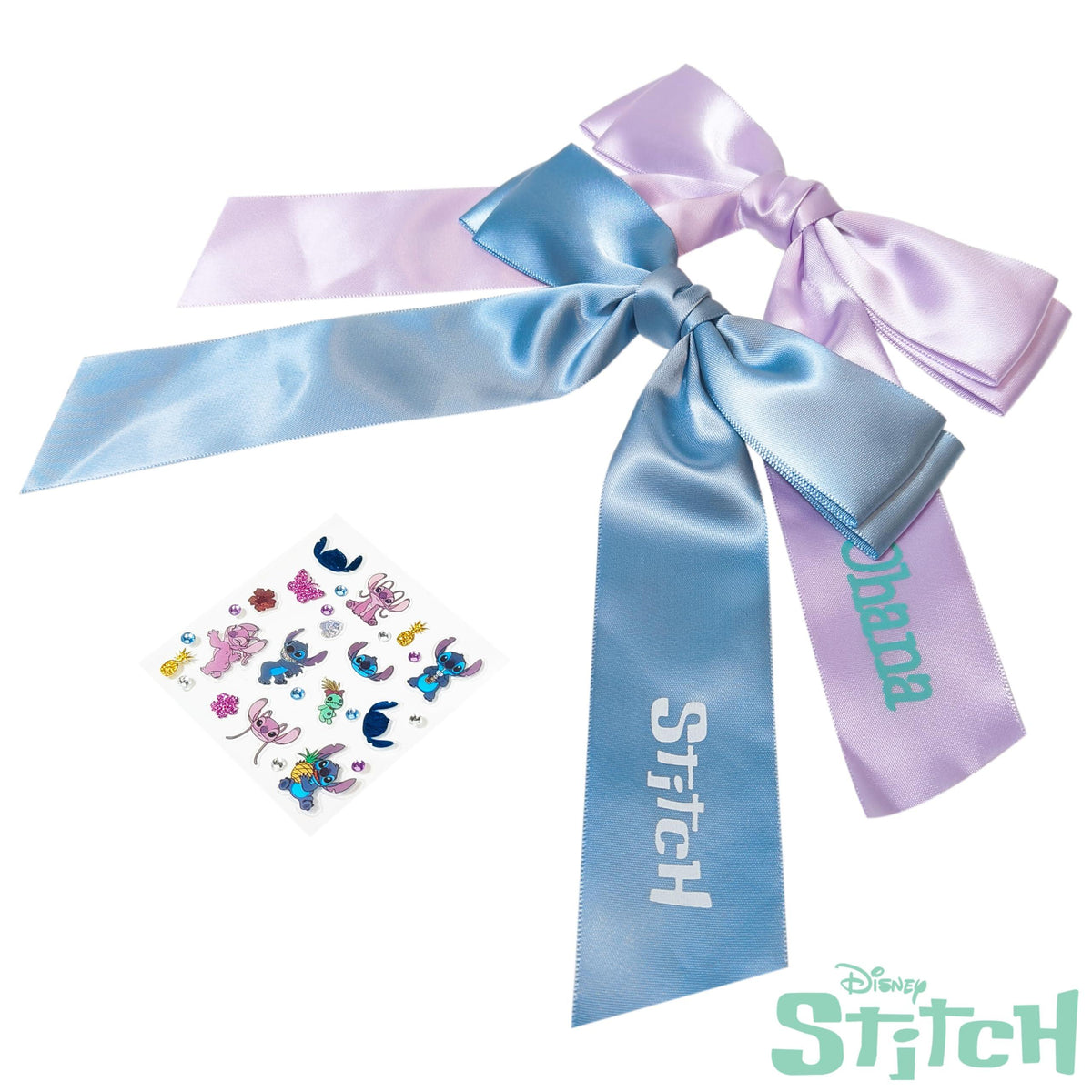 The Stitch Long Tail Hair Bow Set for Girls – Pink & Blue...
