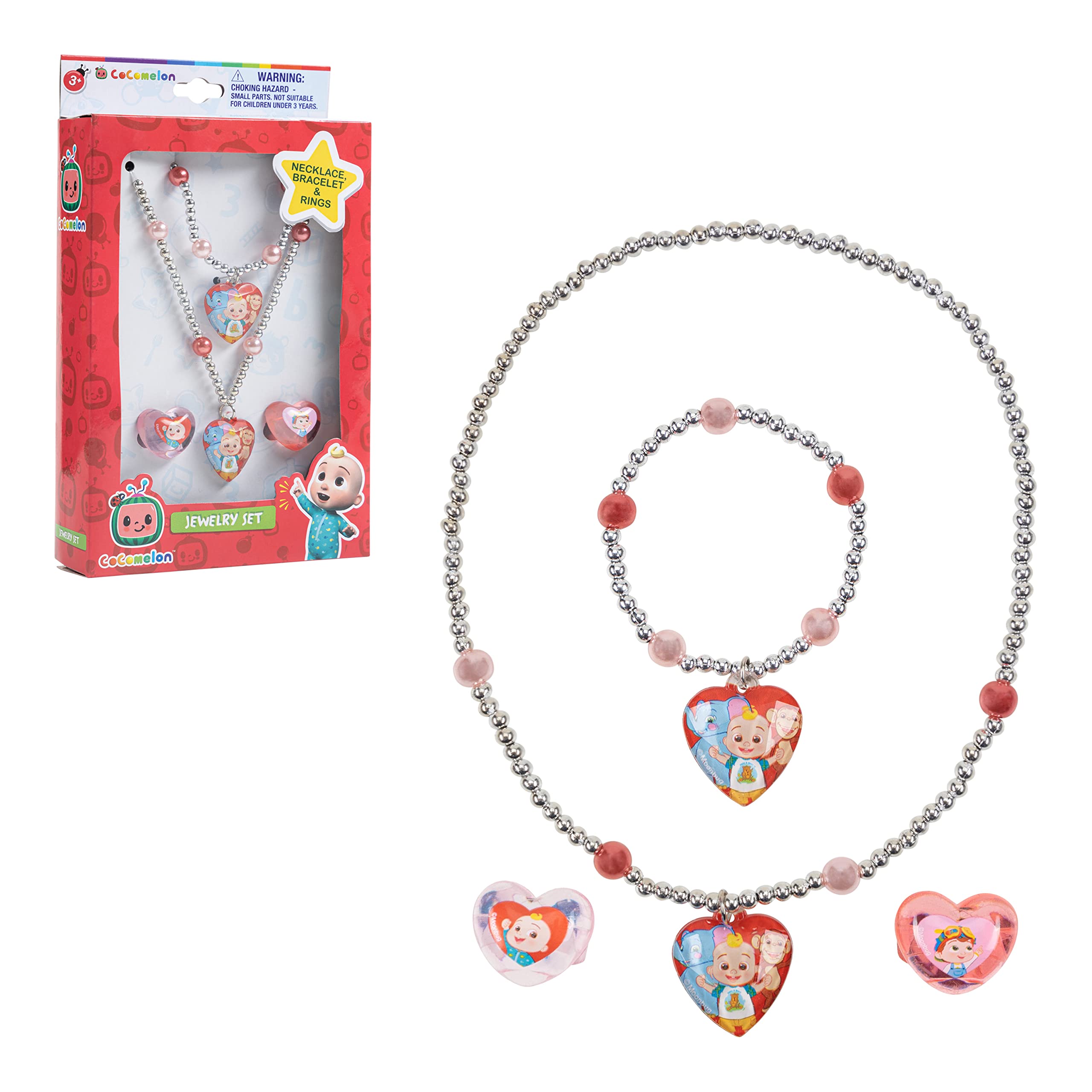 LUV HER CoComelon Girls 4 Piece Costume Toy Jewelry Box Set with Silver Rings, Bead Bracelet and Necklace Ages 3+ - LuvHer Shop