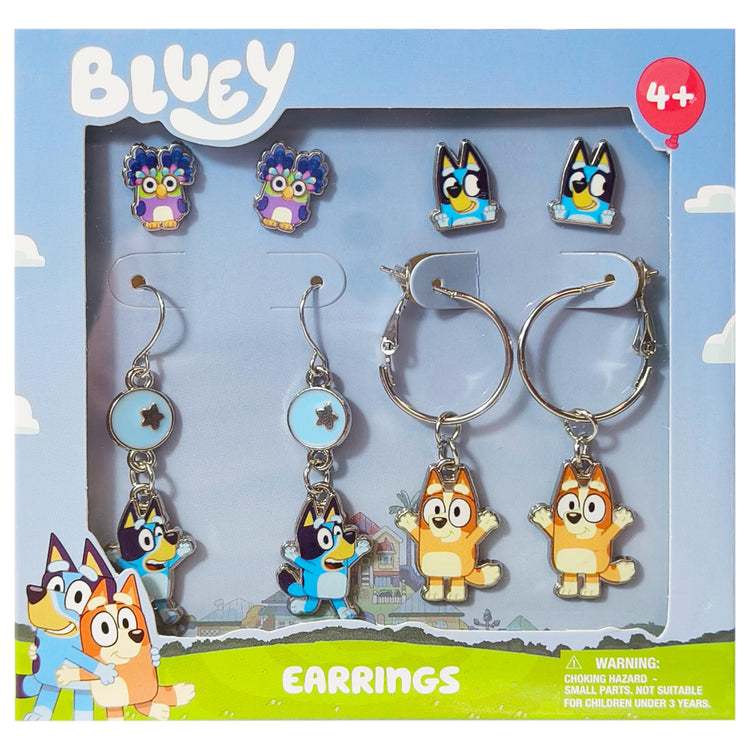 LUV HER Jewelry: 4 Pair of Bluey Hypoallergenic Earrings for Girls 2 Stud & 2 Fishhook Earrings with Bluey One Size Fits All Birthday Gifts For Girls Disney Accessories for Girls Ages 4+ - LuvHer Shop