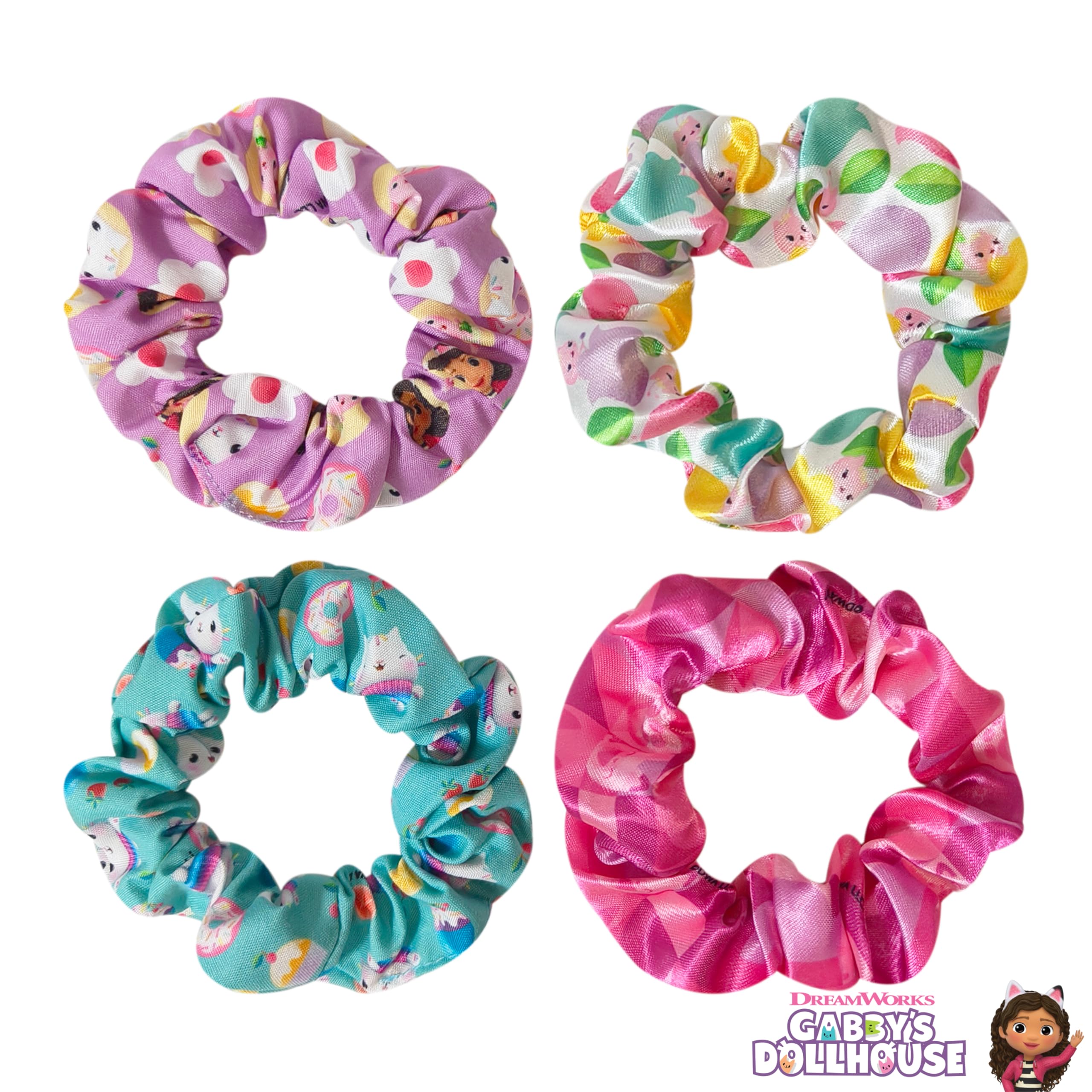 LUV HER Gabby's Cute Scrunchies for Girls of All Ages - 4 Large Hair Scrunchies for Girls - 4 Printed Scrunchies with Your Favorite Characters - Hair Accessories for girls 3+ - LuvHer Shop