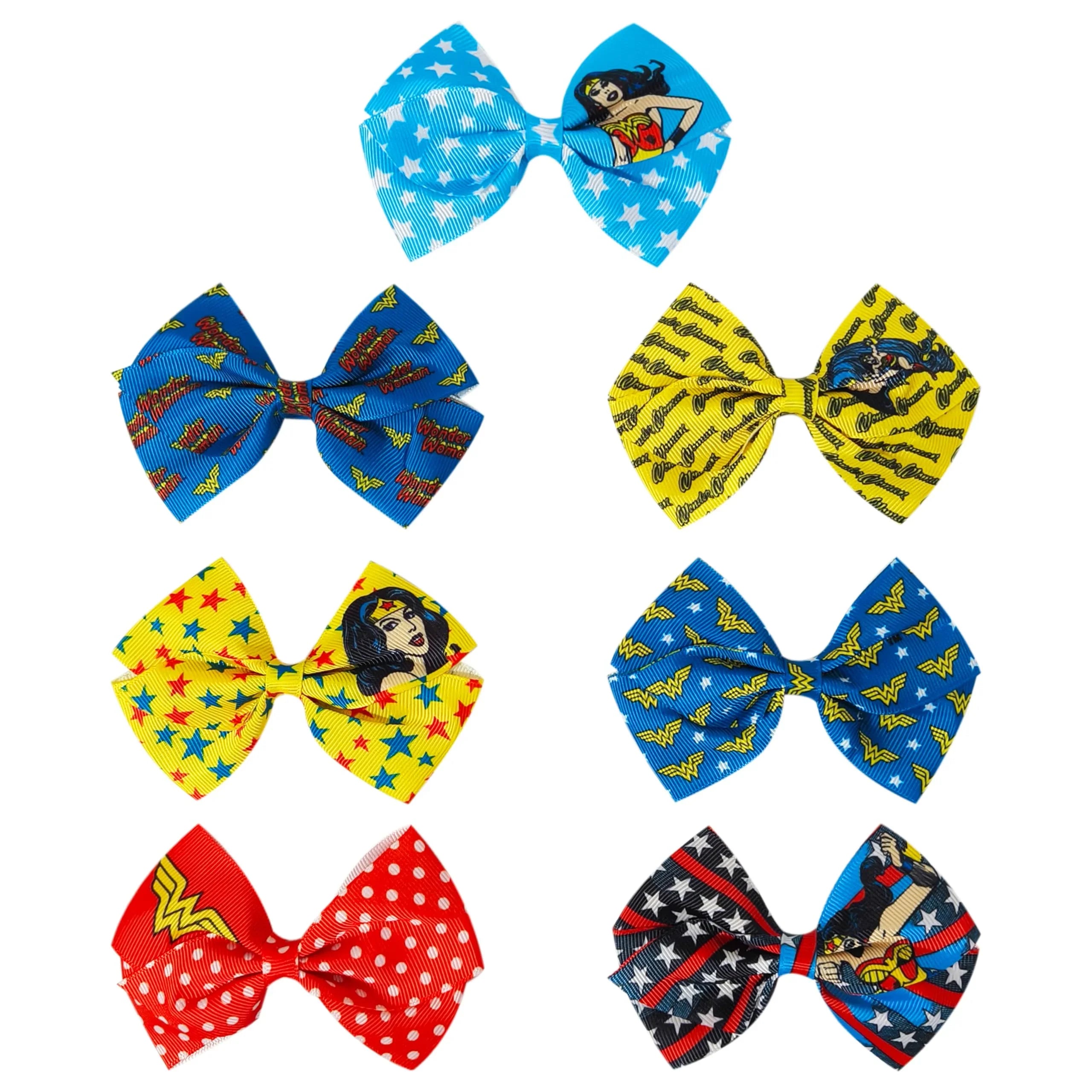 Wonder Women Printed Girls' Hair Bows – 7-Pack 4-Inch Hair...