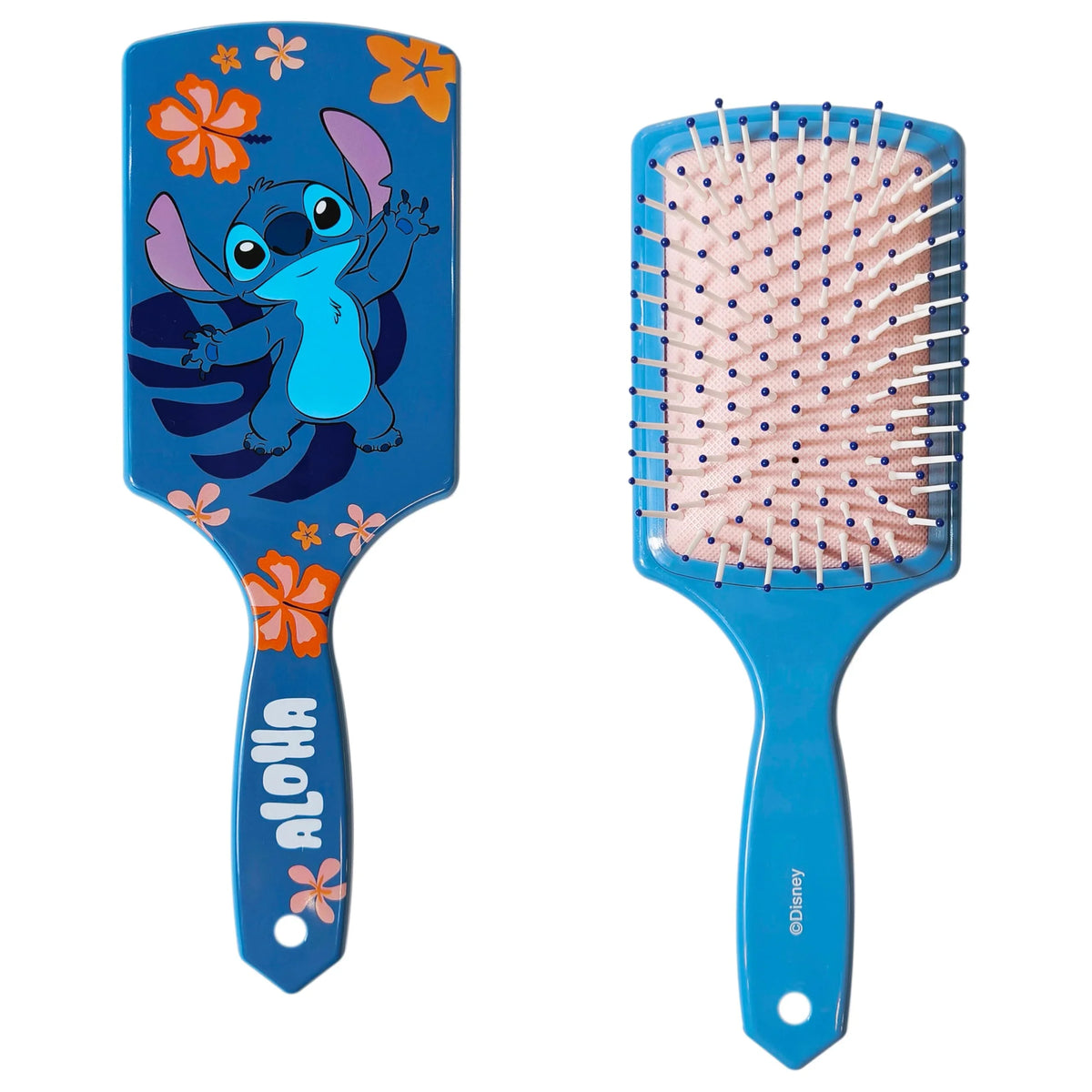 Disney Stitch paddle hair brush with blue handle and tropical floral design from LuvHer Shop