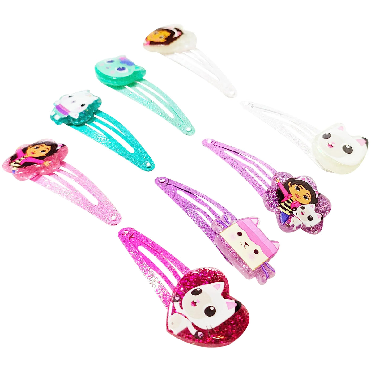 LuvHer Shop Gabby's Dollhouse hair clips set with cat and character designs, sparkly colors