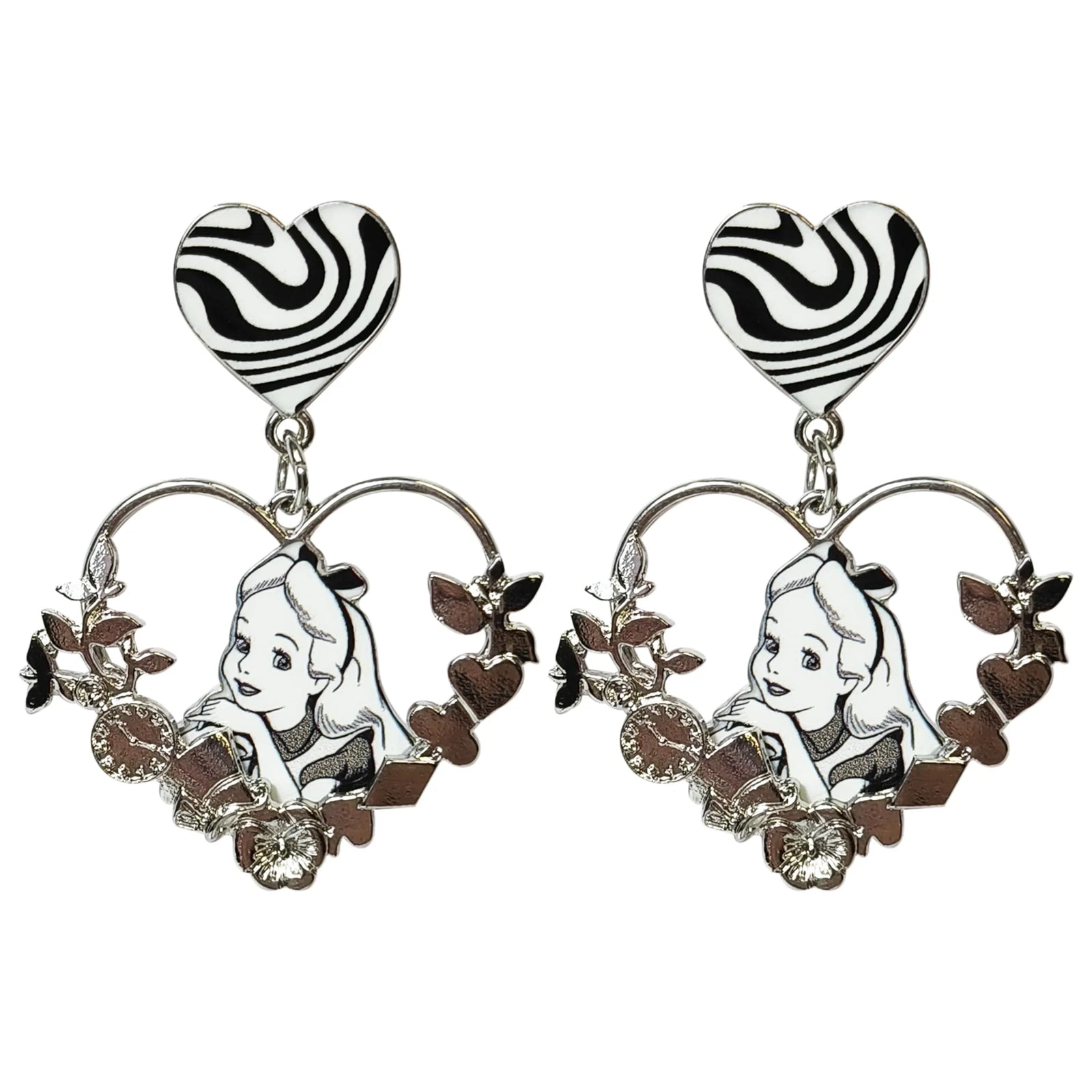 Disney Alice in Wonderland earrings for girls, heart-shaped, nickel free, LuvHer Shop