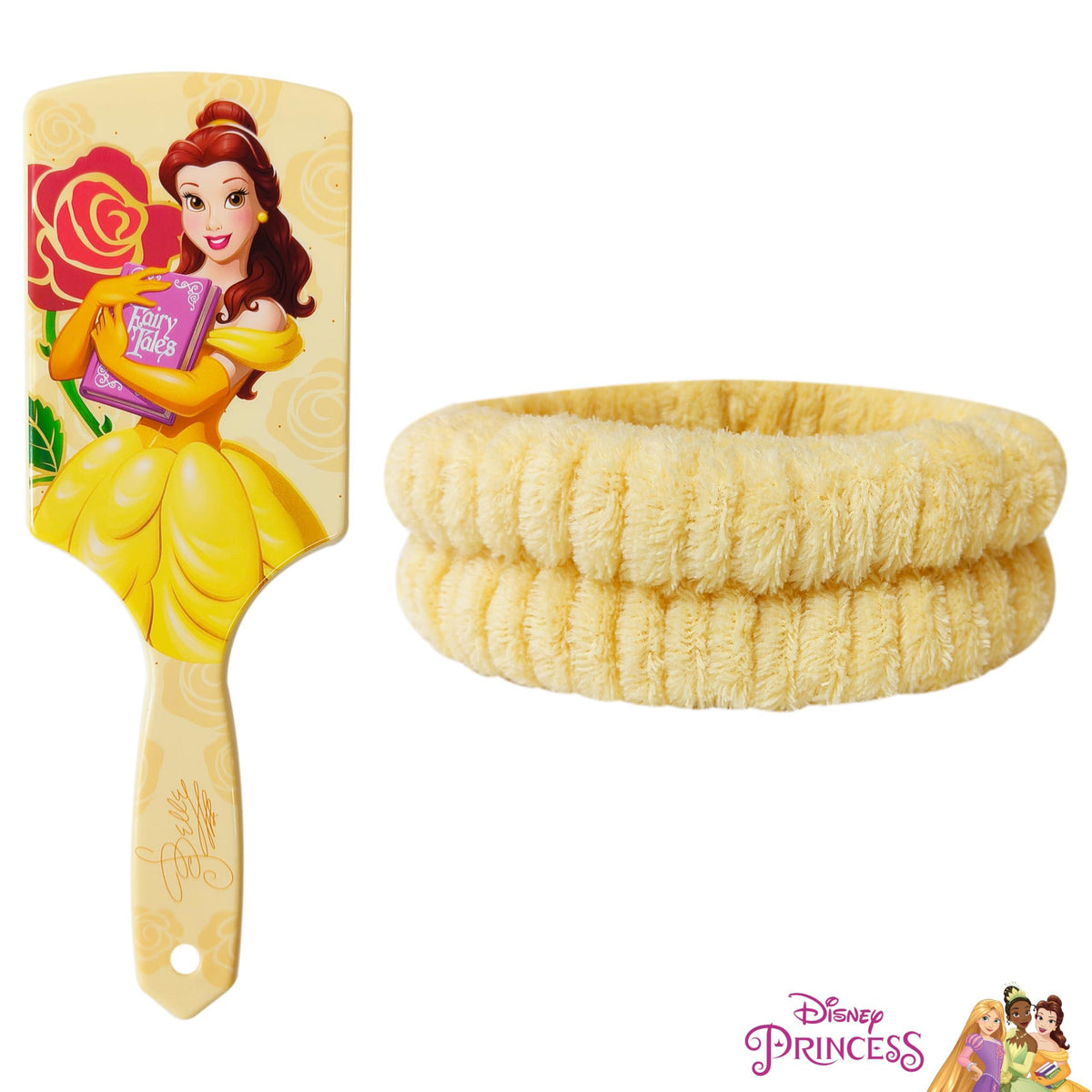 Disney Princess Belle Hair Brush and yellow headband set with Belle illustration, LuvHer Shop