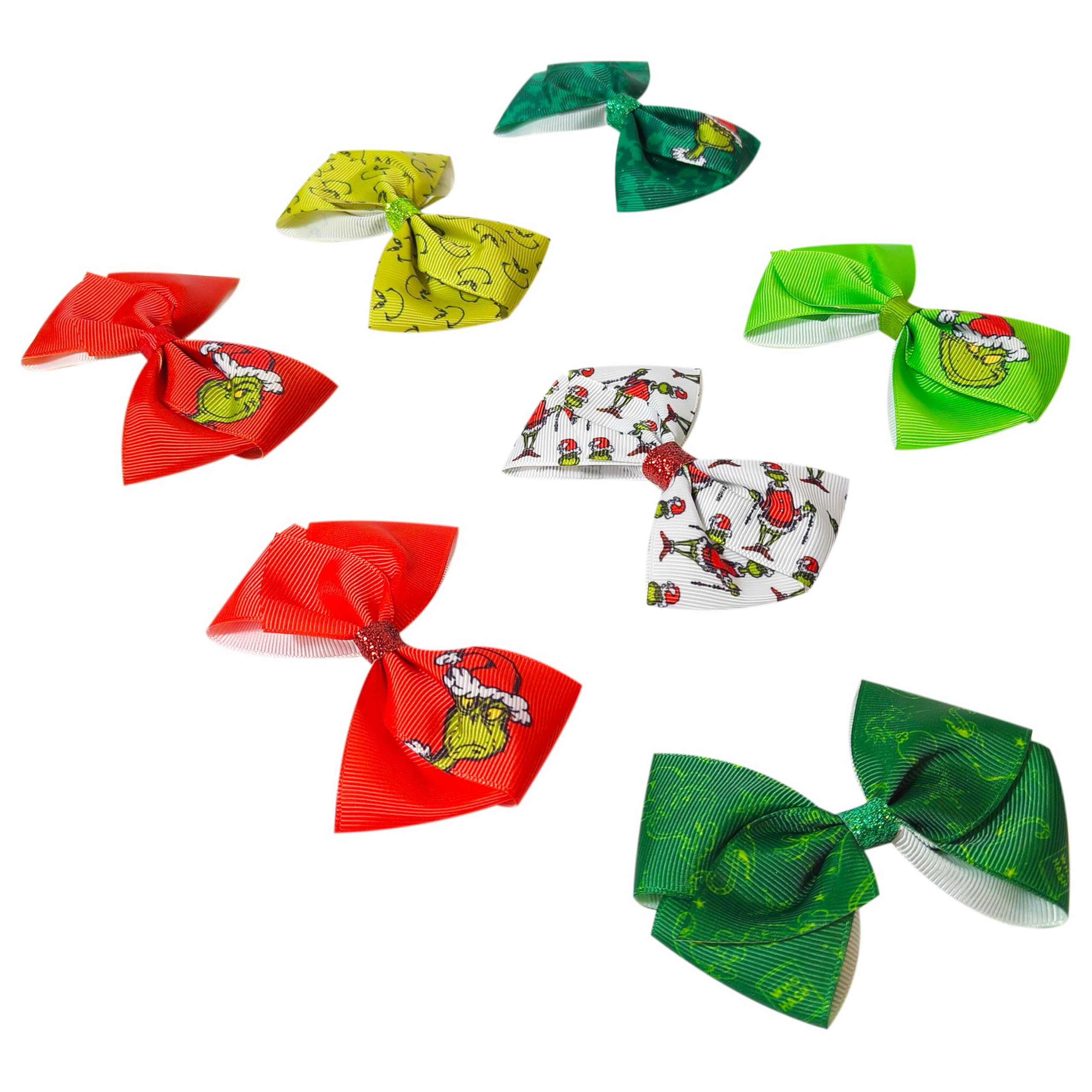 Luv Her Licensed Girls Hair Bows - Hair Accessories Gift Set - 7 Pcs 4 Inch Bundle - Hair Bows for Girls - Grinch Christmas Hair clip - Alligator Clip - Ages 3 + - LuvHer Shop