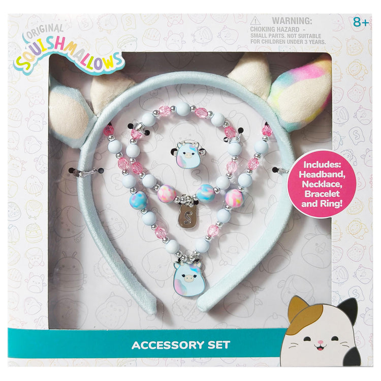 LUV HER Licensed Squishmallows Headbands for Girls - Kids Jewelry Dress Up Set All in one Giftable Box - Headband Play Jewelry Set - 4pc (Headband, Necklace, Dress Up Bracelet, Ring) Ages 8+ - LuvHer Shop