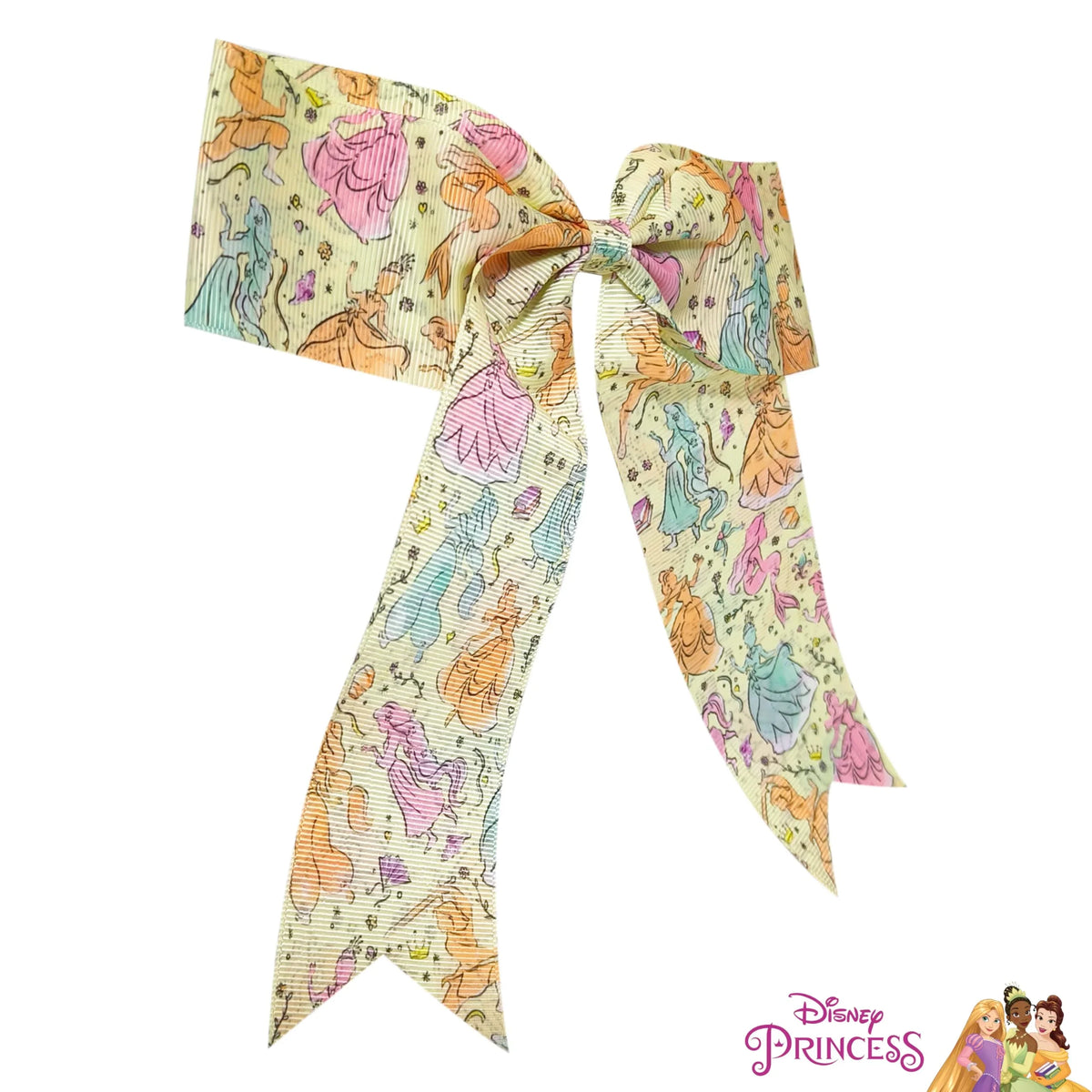 Disney Princess hair bow with pastel princess print, girls' accessory from LuvHer Shop