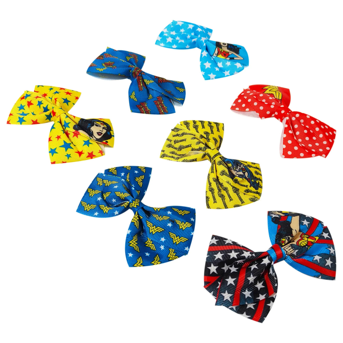 Wonder Women Printed Girls' Hair Bows – 7-Pack 4-Inch Hair...