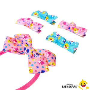 LUV HER Adorable Baby Girl Headband Set: Soft Elastic Headband with Four Matching Bows, Small Baby Shark Printed Hair Clips - Newborn Essentials and Must-Have Baby Gifts for Girls - LuvHer Shop