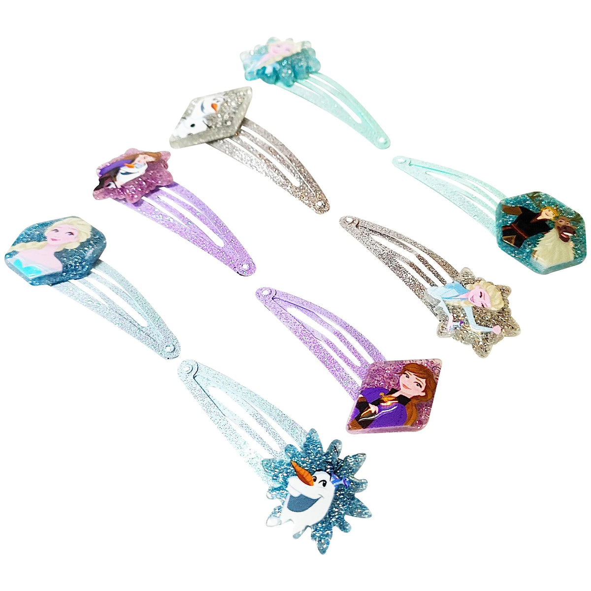 Disney Frozen Hair Clip Set featuring Elsa, Anna, Olaf, and glitter designs from LuvHer Shop