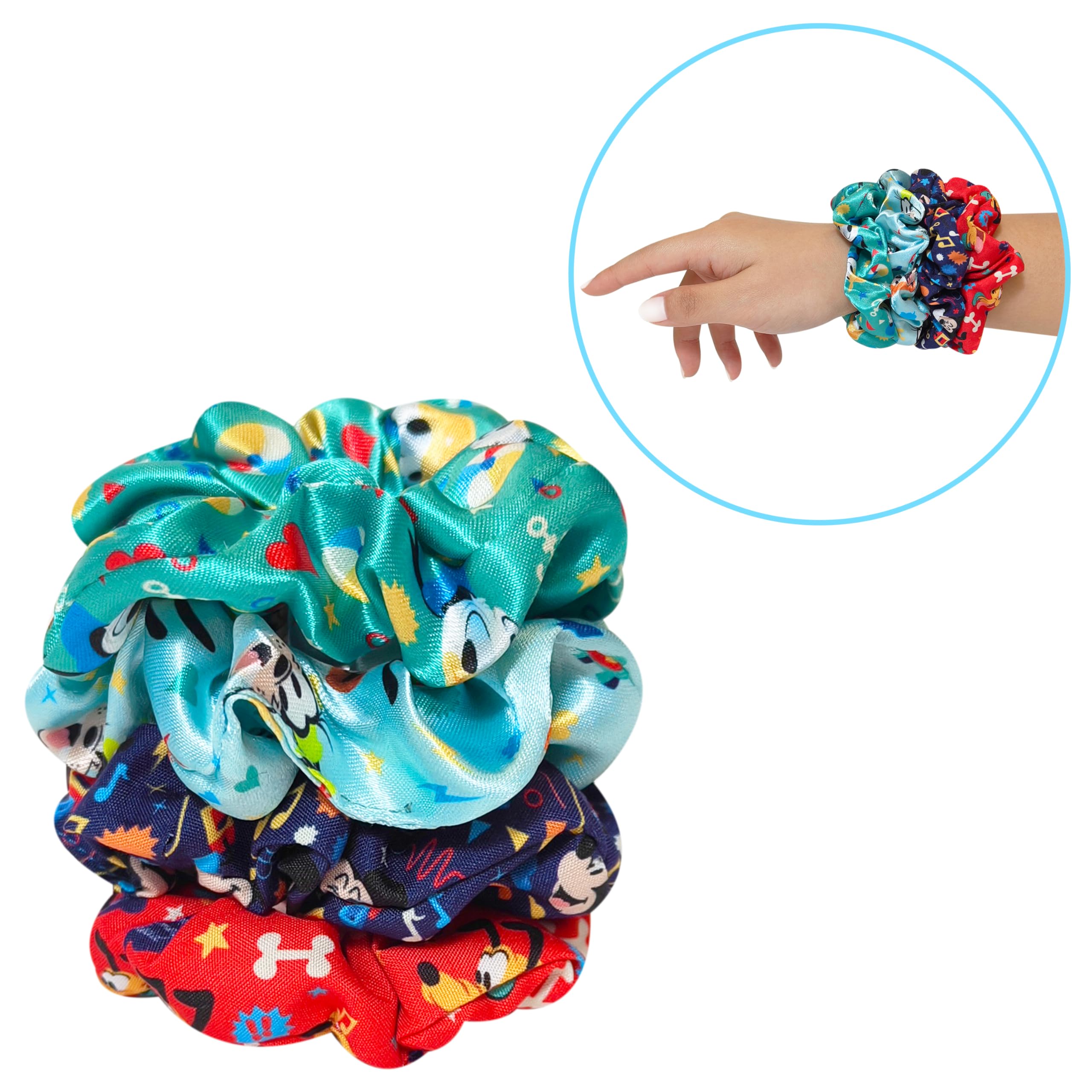 LUV HER Disney Mickey Scrunchies for Girls of All Ages - 4 Large Hair Scrunchies for Girls - 4 Printed Scrunchies with Your Favorite Characters - Hair Accessories for girls 3+ - LuvHer Shop