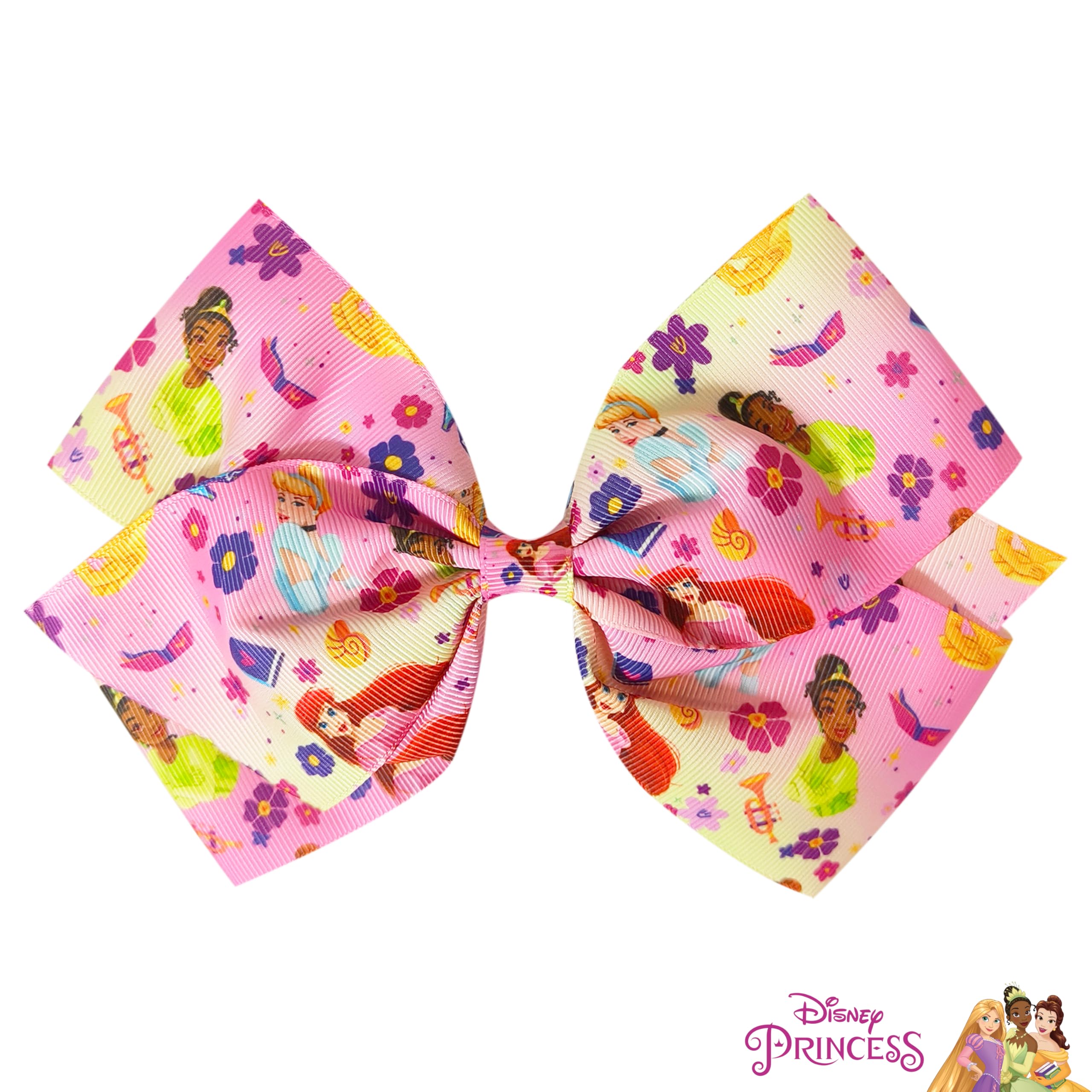 LUV HER Cute Disney Princesses Single Hair Bow For Girls - One Large Printed Hair Bow Featuring your Favorite Disney Princesses Characters - Alligator Clip - Birthday Gift for Girls Ages 3+ - LuvHer Shop