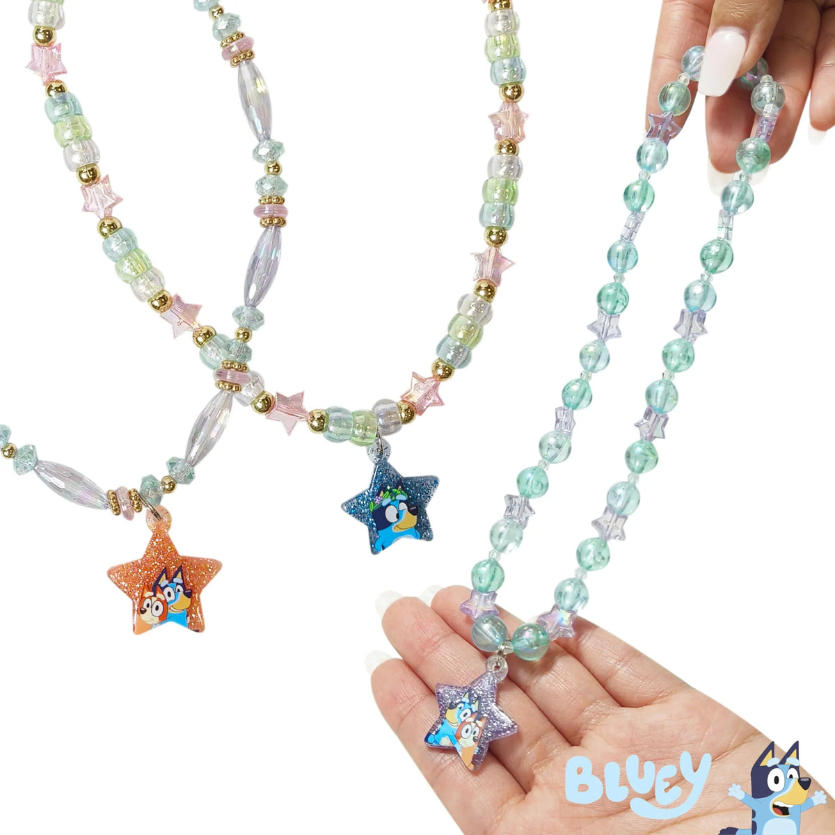 Bluey Star Necklace Set featuring colorful beaded girls' jewelry with Bluey star charms