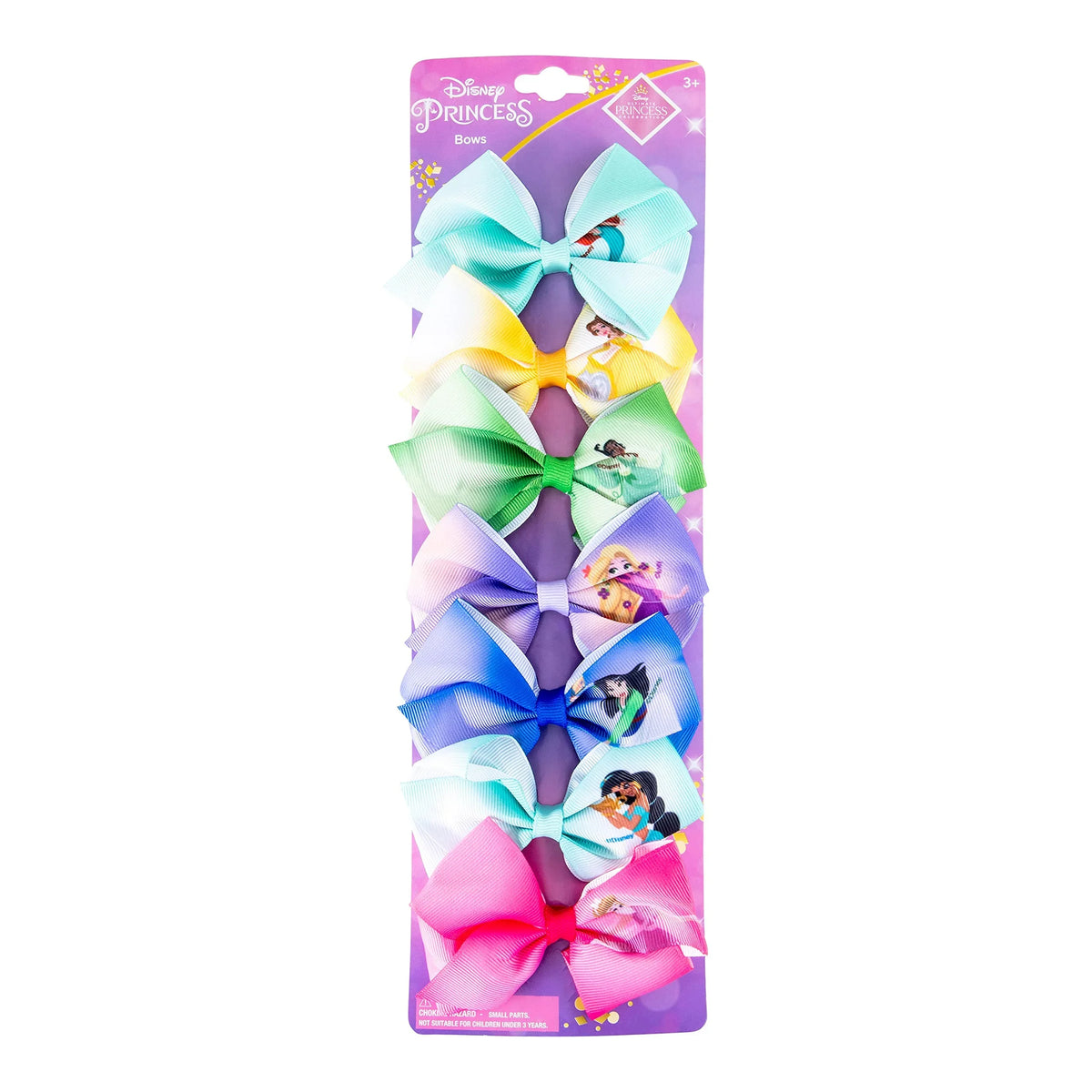 Disney Princess Hair Bows set for girls, colorful bows with princess images on retail card