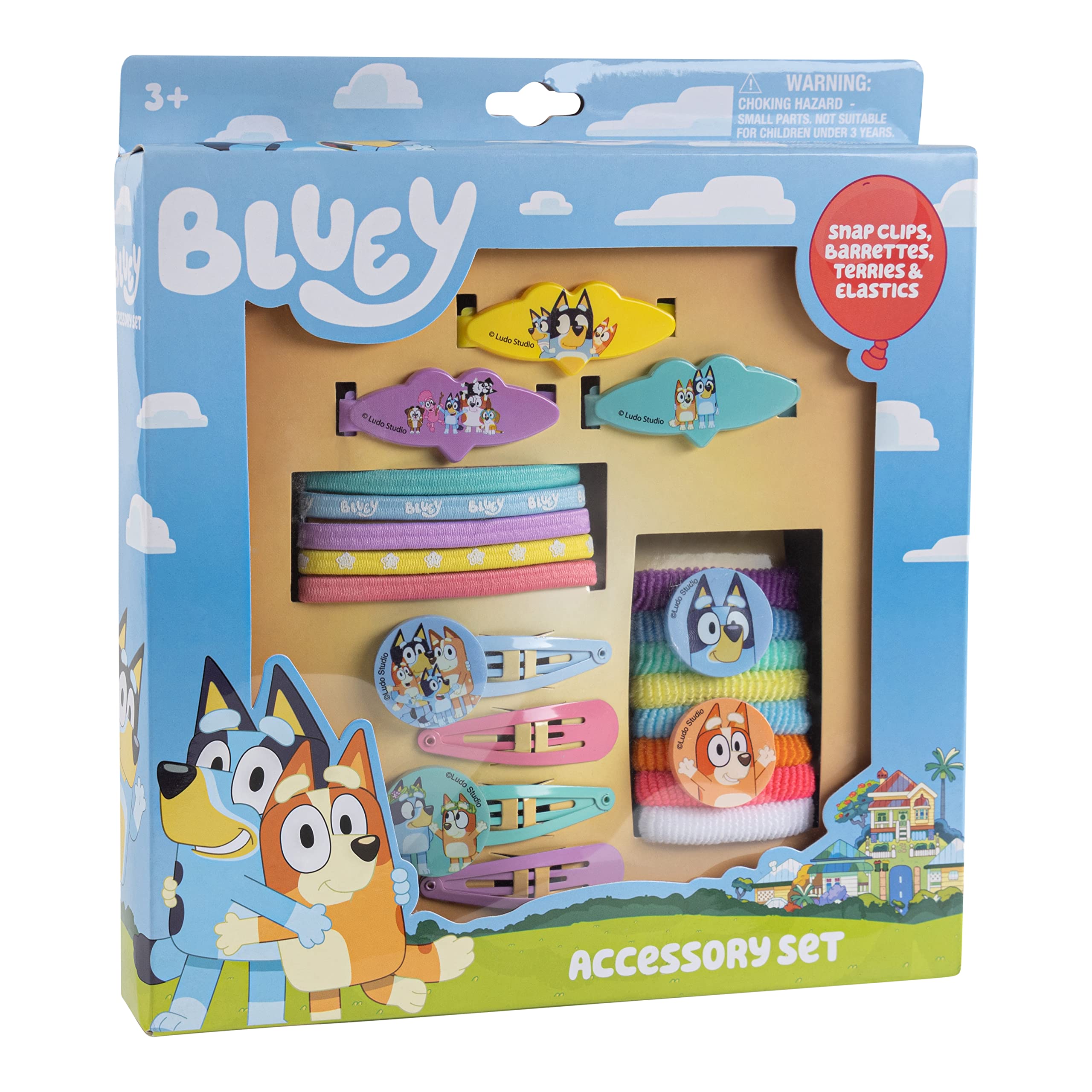 Luv Her Bluey Girls 20 Piece Accessory Set with 3 Barrettes, 4 Snap Hair Clips, 5 Elastics and 8 Terry Ponies- Ages 3+ - LuvHer Shop