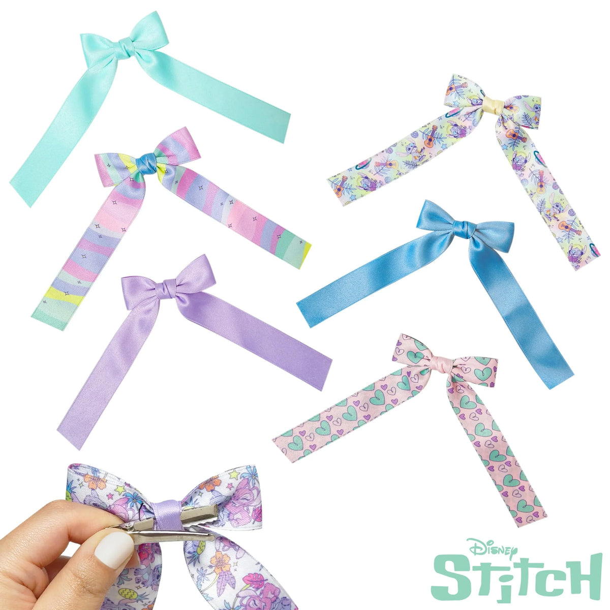 The Stitch Printed Long Tail Hair Bow Set for Girls - Printed...