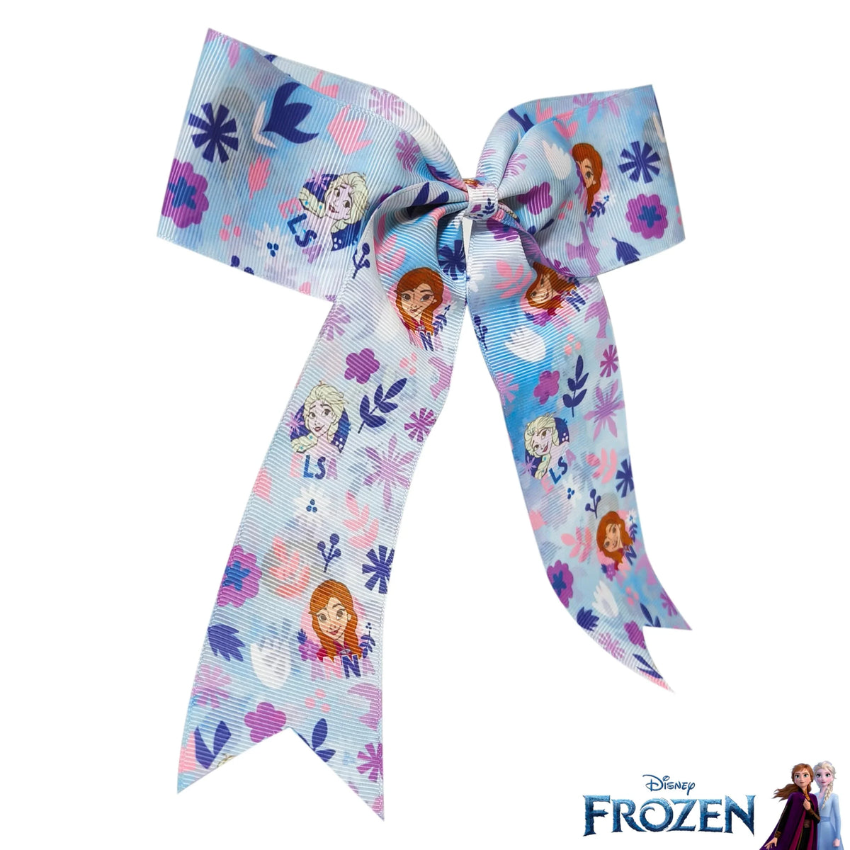 Disney Frozen girls’ hair bow with Elsa and Anna images, floral prints, official licensed accessory