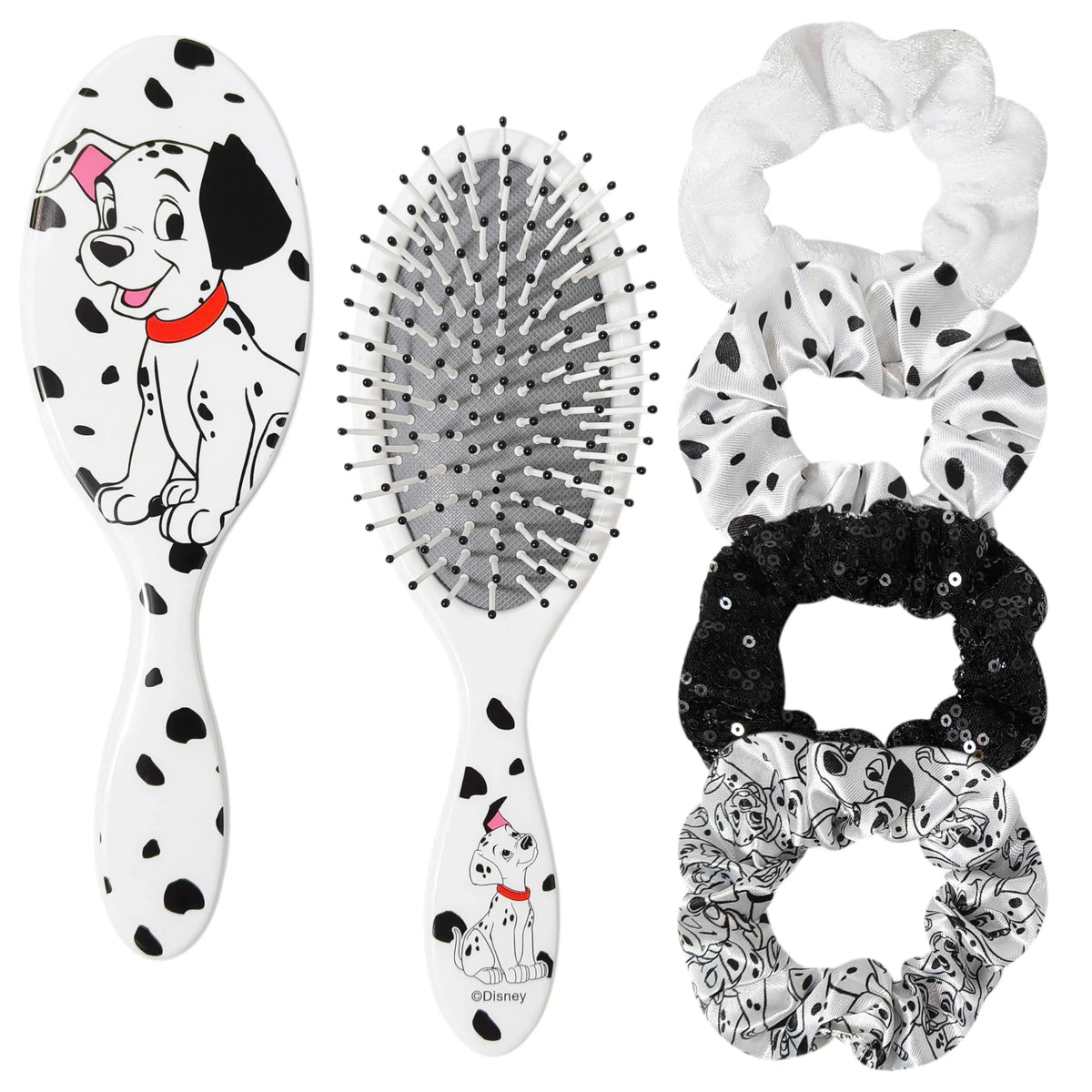 Disney 101 Dalmatians hair brush and scrunchies set for girls with Dalmatian designs