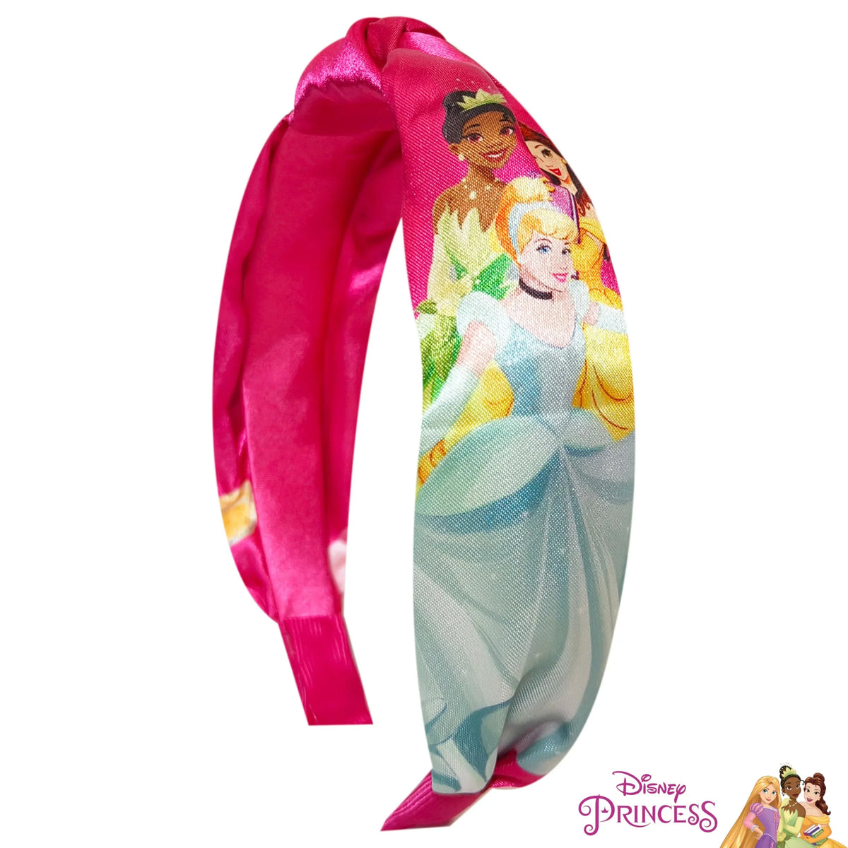 Disney Princess pink knot headband featuring Cinderella, Belle, and Tiana from LuvHer Shop