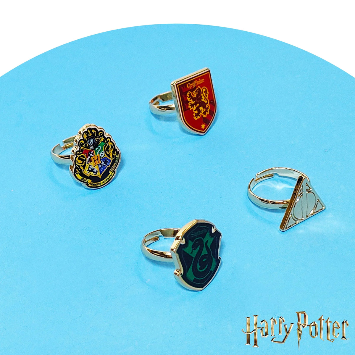 Harry Potter Jewelry: 4-Piece Adjustable Rings with Charms