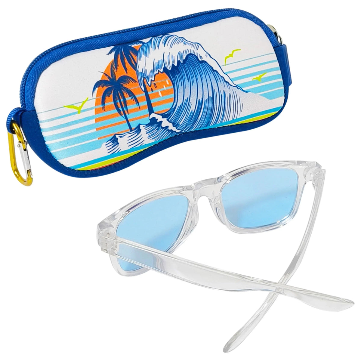 LuvHer Shop girls' clear blue sunglasses with tropical wave and palm tree carrying case