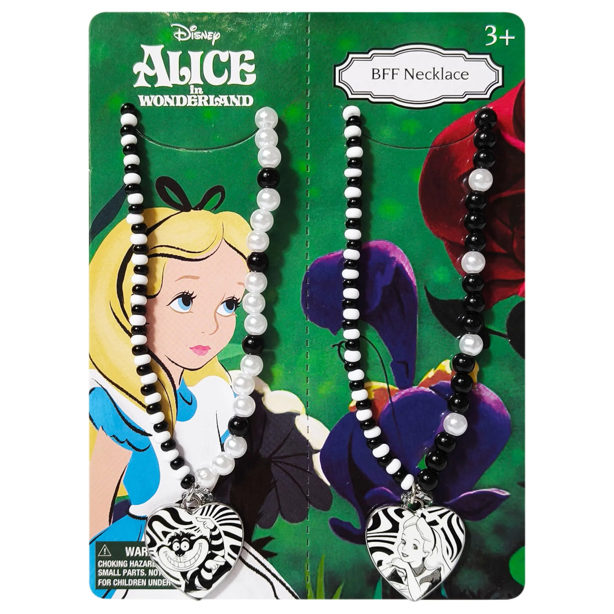 Disney Alice in Wonderland BFF Necklace set with black and white beads, heart pendants, LuvHer Shop
