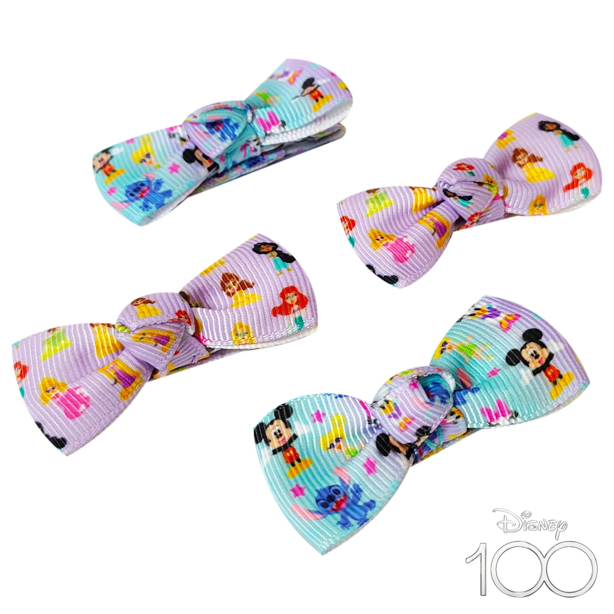 Disney 100 Girls Hair Bow Clips set with colorful Mickey, Stitch, and princess prints, LuvHer Shop