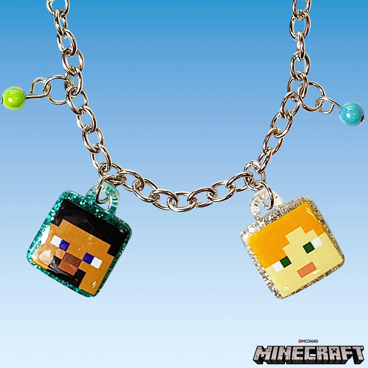 Minecraft Girls' Chain Bracelet with Steve and Alex charms, officially licensed accessory