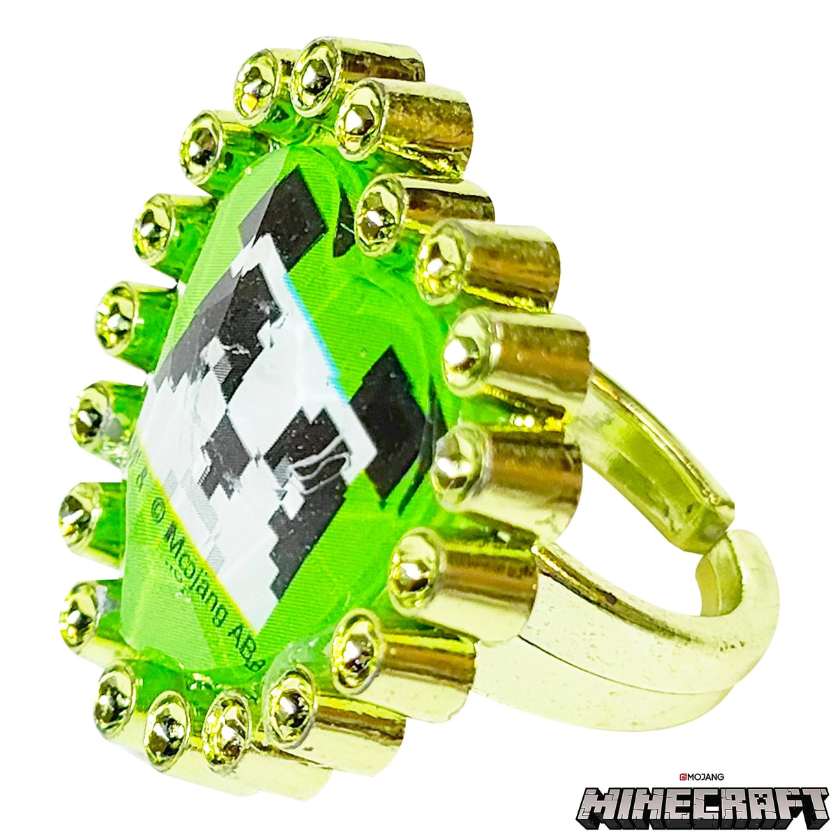 Minecraft Creeper Girls' Ring with green gem and gold setting, officially licensed jewelry