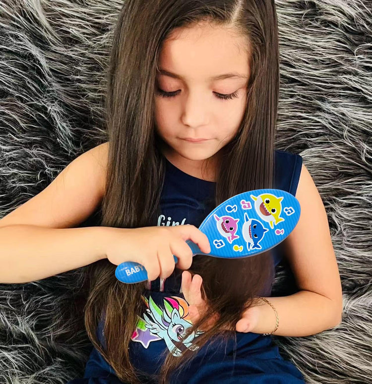 Baby Shark Hair Accessory Set: 9-inch Regular Detangling Brush, 4 Elastic Hair Ties & Scrunchies for Kids - LuvHer Shop