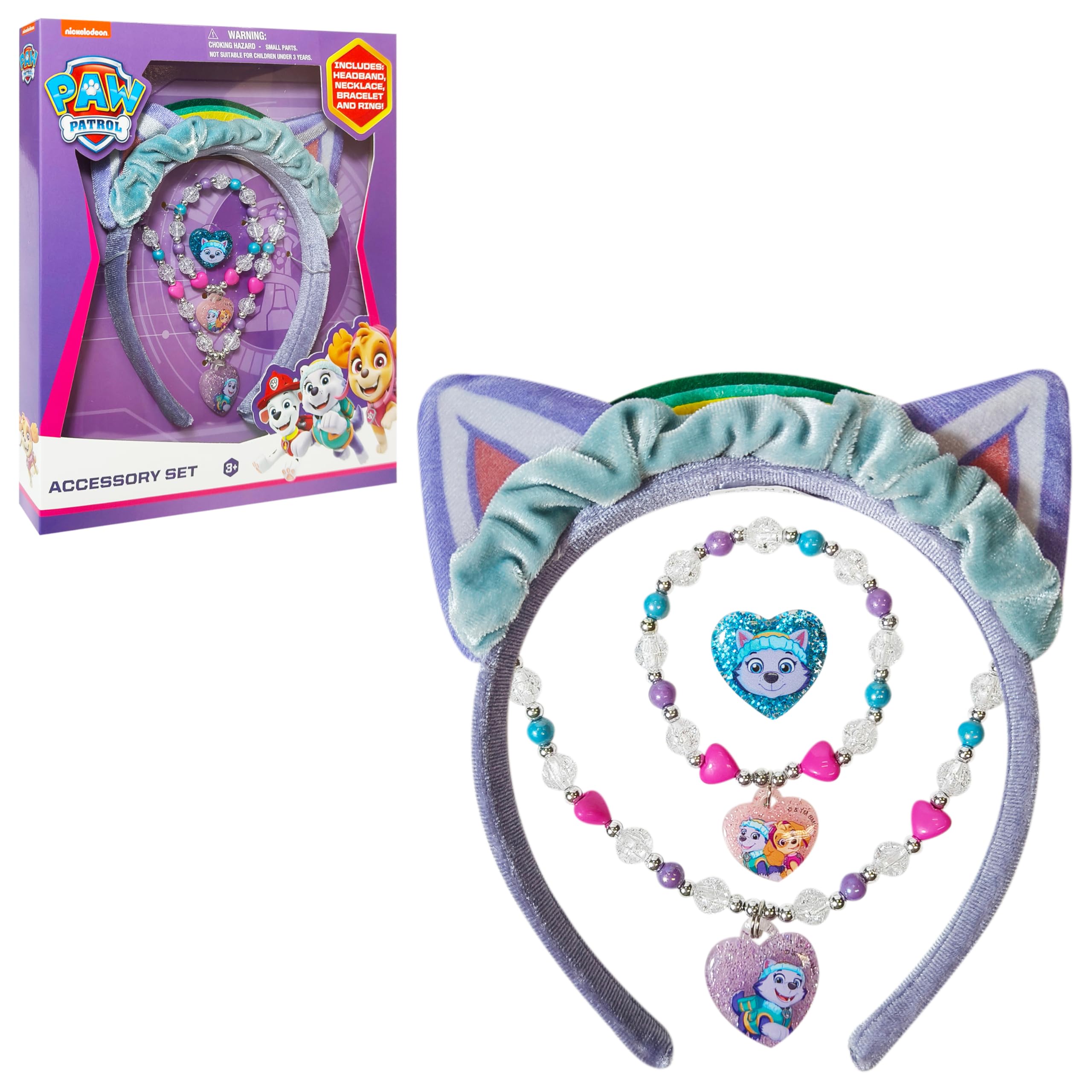 LUV HER Licensed PAW PATROL Headbands for Girls - Kids Jewelry - Dress Up Set All in one Giftable Box - Headband - Play Jewelry Set - 4pc (Toddler Headband, Necklace, Dress Up Bracelet, Ring) Ages 6 - LuvHer Shop