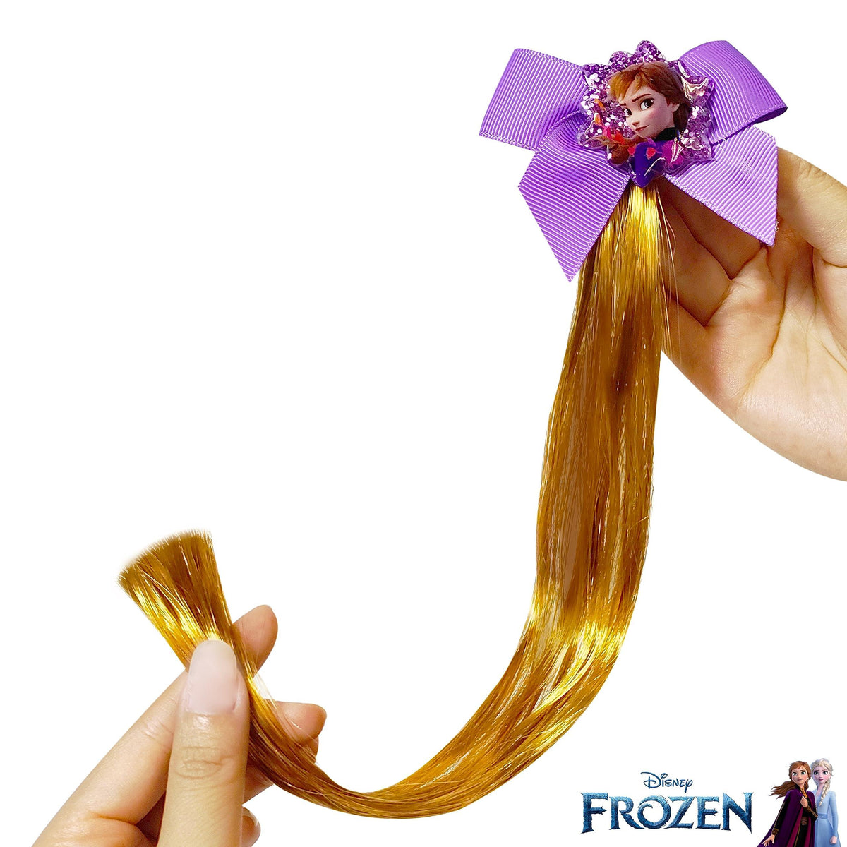 Disney Frozen Anna hair bow accessory with synthetic braid, held by hand, LuvHer Shop