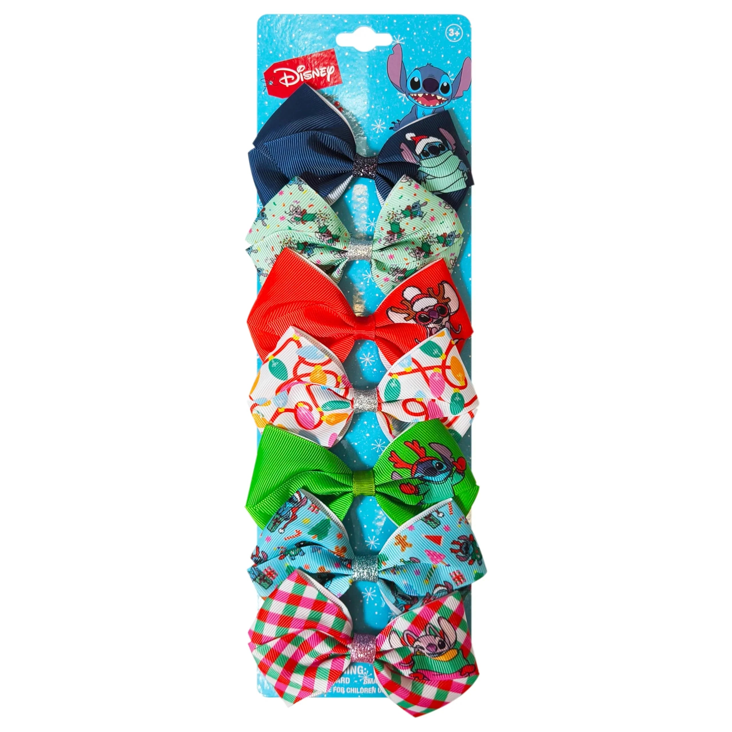 Licensed Girls Hair Bows - Hair Accessories Gift Set - 7 Pcs 4 Inch Bundle - Hair Bows for Girls - Stitch Christmas Hair clip - Alligator Clip - Ages 3 +