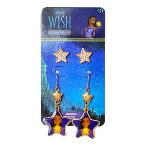 Disney Jewelry: 2 Disney Wish Hypoallergenic Earrings for Girls (1 Star Stud Earrings & 1 Fishhook Drop) Earring Sets with Charms One Size Fits All Girls Earrings, Disney Accessories for Girls Ages 4+ - LuvHer Shop