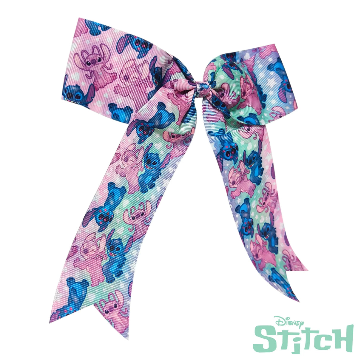 Disney Stitch hair bow with pink and blue Stitch print, girls' accessory from LuvHer Shop