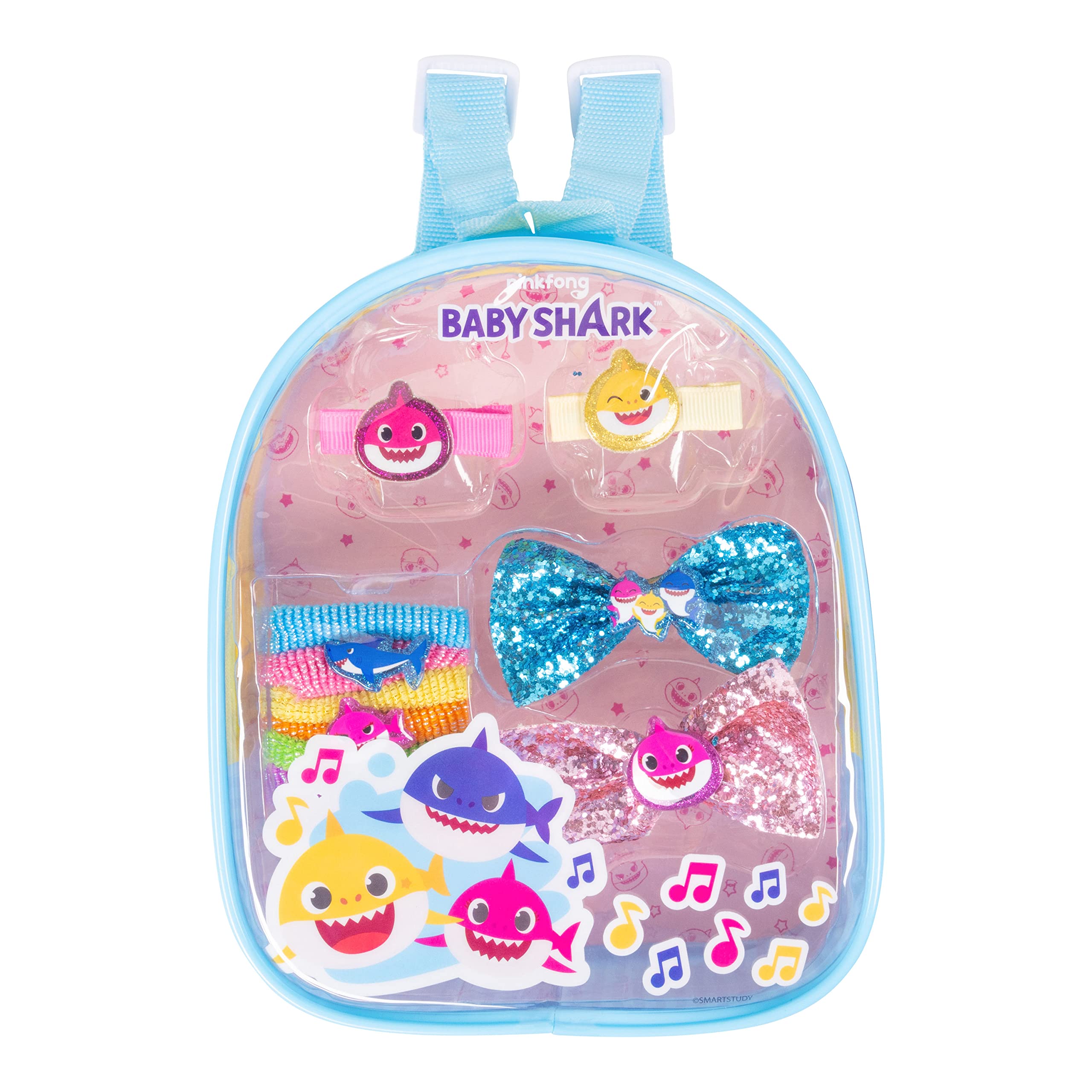 LUV HER Kid's pinkfong Baby Shark Fashionista's BackPack -Baby Shark Accessories Set For Girls -Baby Shark Sets - Bow's with Alligator Clips, Hair Ties, Backpack Ages 3+ - LuvHer Shop