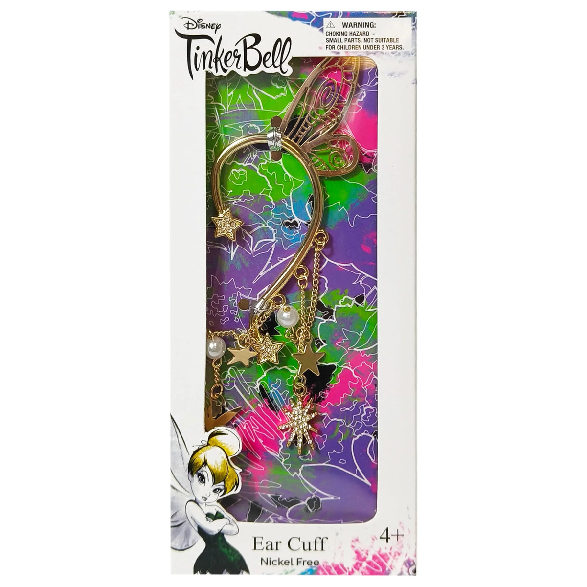 Disney Tinker Bell Ear Cuff girls' accessory with gold stars, pearls, and wing design