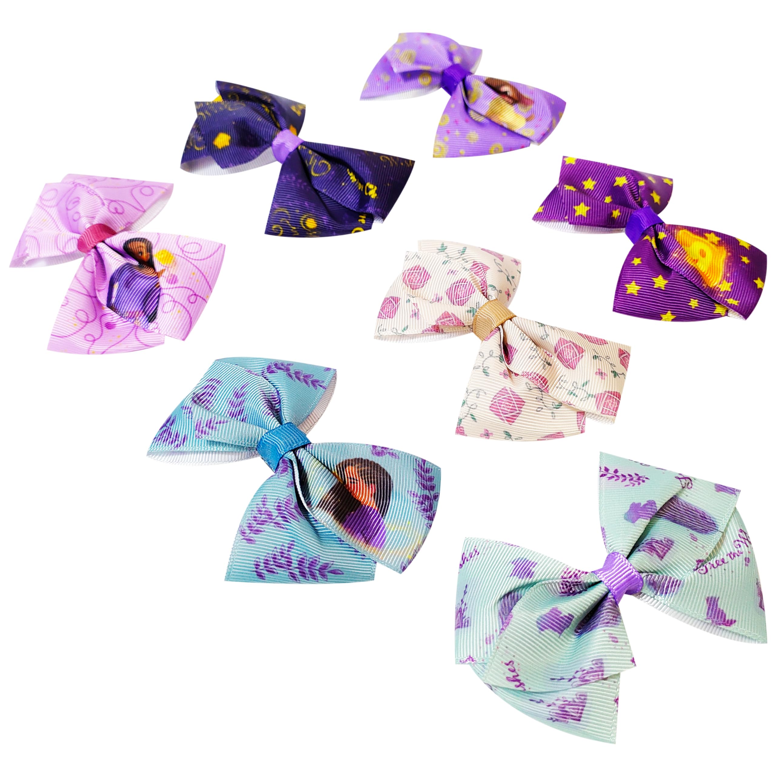 Disney Wish Kids Hair Bows - Hair Accessories Set - 7 Pcs 4 Inch Bow Bundle - Hair Bows for Girls - Different print on each clip - Alligator Clip - Ages 3+ - LuvHer Shop