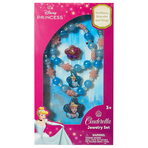 LUV HER Disney Princesses Cinderella Girls Jewelry Set - Dress up 3 Piece Toy Jewelry Box Set with Bead Necklace, Bracelet and Ring - Play Accessories - Ages 3+ - LuvHer Shop